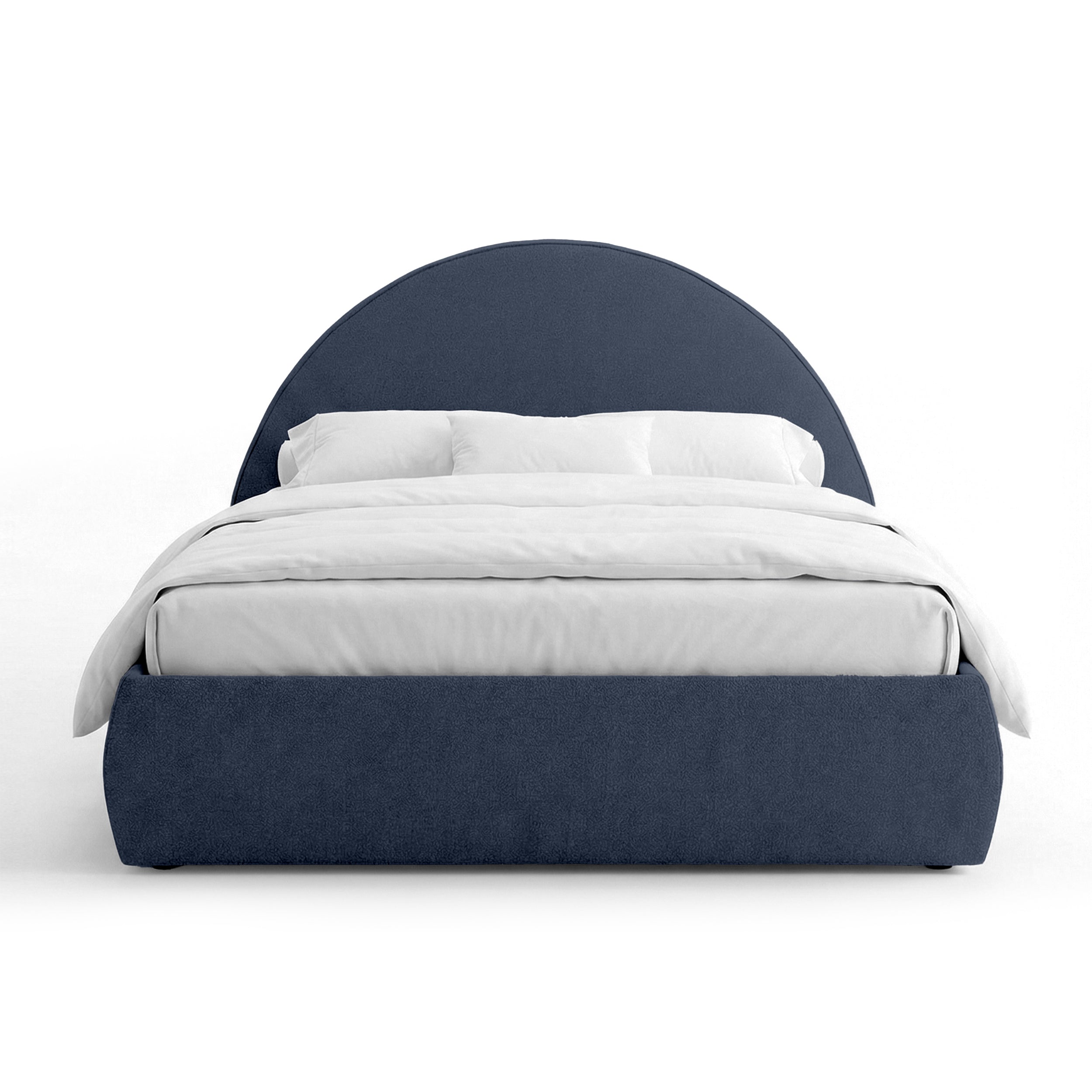 Upholstered bed with storage and a semicircular headboard in a modern style | Orizo