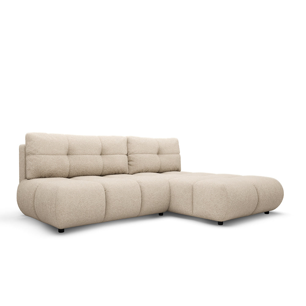 Narożnik z funkcją spania DL 230 cm w stylu nowoczesnym | Milorya Prawostronna Płowy Taupe (NOW OR NEVER 05)