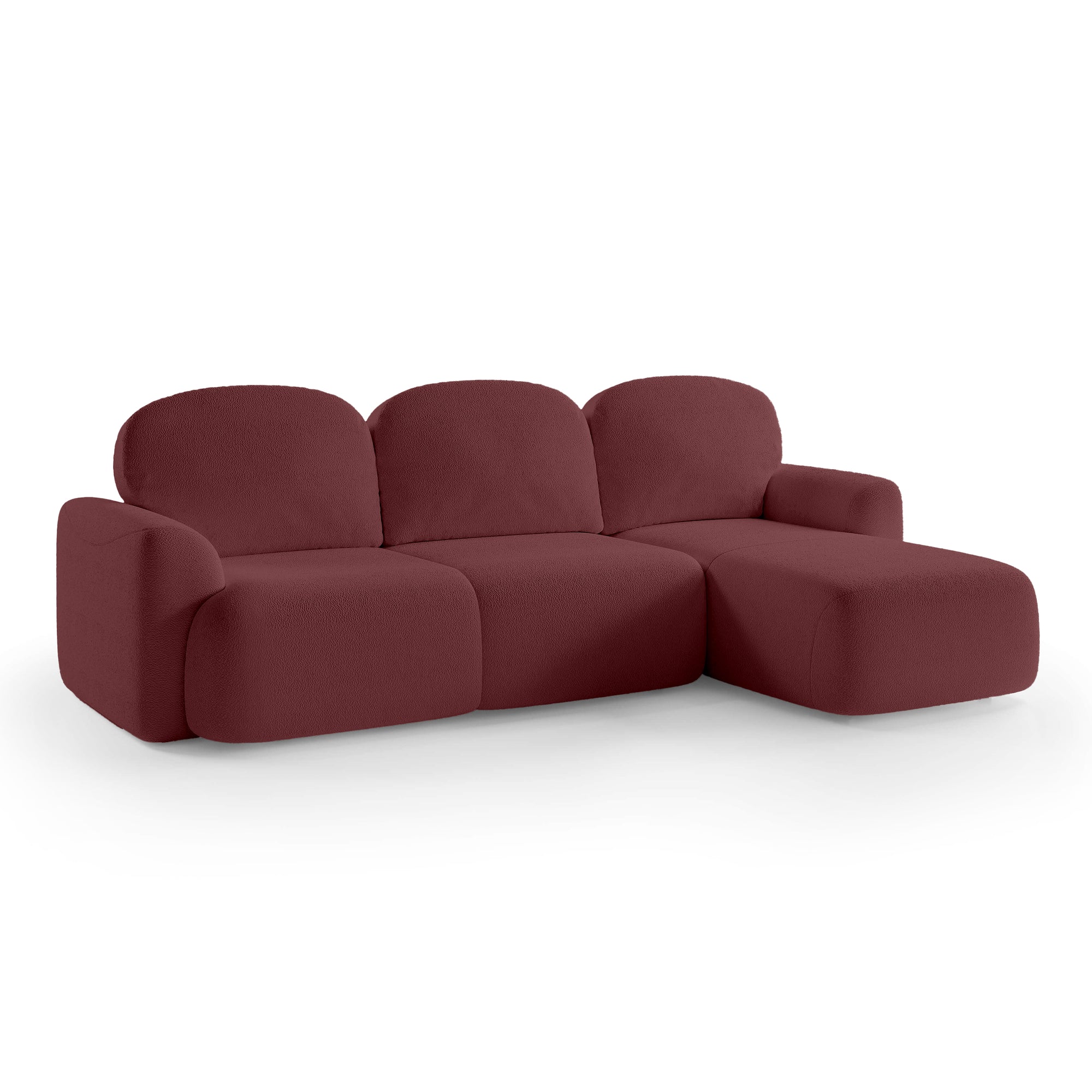 Narożnik z funkcją spania 3–4 osobowy DL 260 cm w stylu nowoczesnym – system Lux, pianka HR, pojemnik na pościel | Bulu Prawostronna Rubinowa Ziemia (PERFECT HARMONY 59)