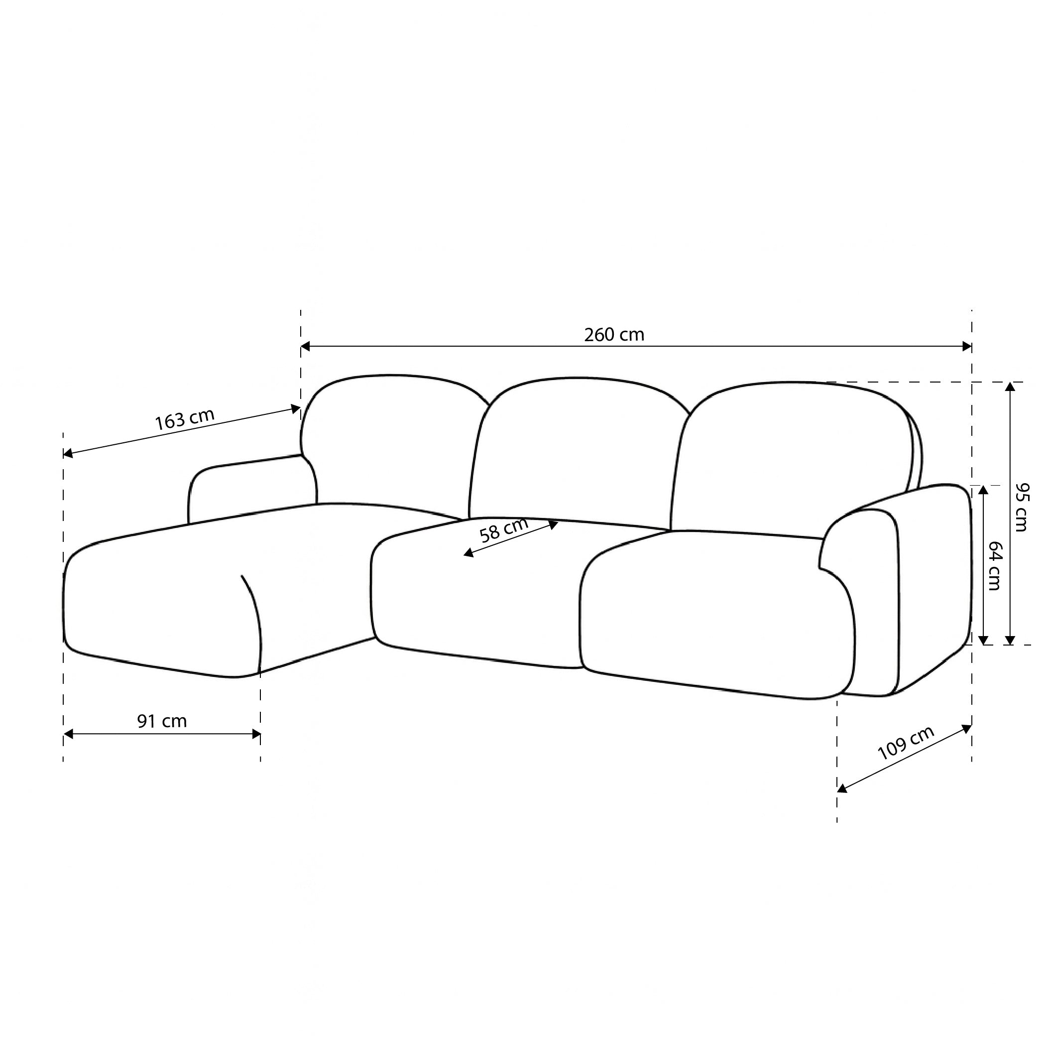 3–4-seater corner sofa with sleeping function DL 260 cm in modern style | Bulu