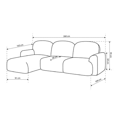 3–4-seater corner sofa with sleeping function DL 260 cm in modern style | Bulu