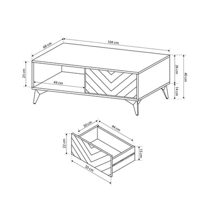 Stolik kawowy 104x40 z szufladą w stylu industrialnym | Nirwana