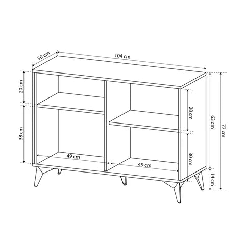 Komoda 104x78 w stylu loftowym - frezowany front jodełka, push-to-open, drewniane nogi | Nirwana