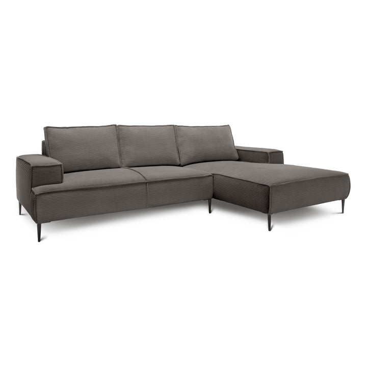 Narożnik 3-osobowy 275 cm w stylu modern classic – tkanina POSO, pianka T35 | May Brązowy Grafit (POSO 120) Prawostronny