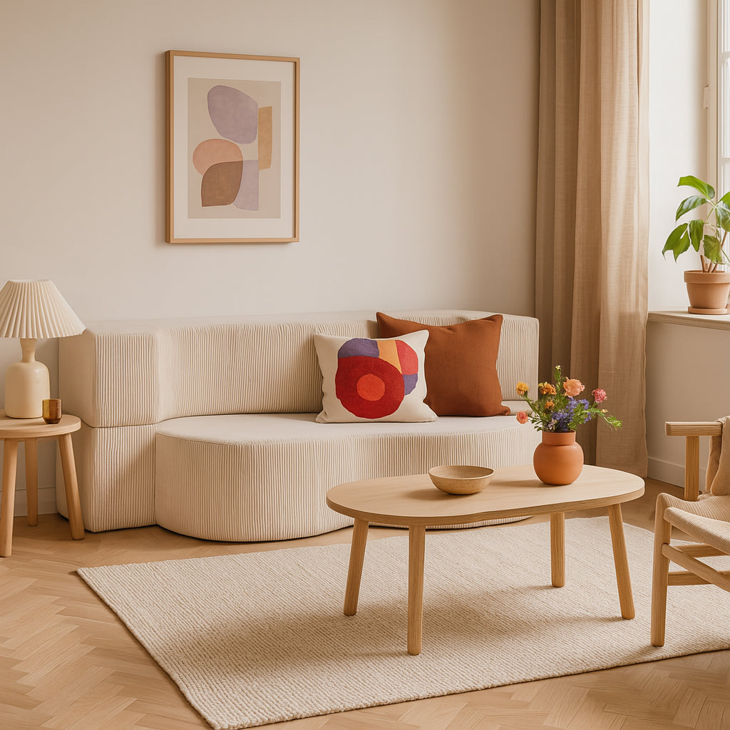 Sofa piankowa wolnostojąca 200 cm z funkcją spania w stylu japandi | Kamelia