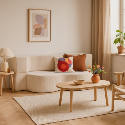 Sofa piankowa wolnostojąca 200 cm z funkcją spania w stylu japandi | Kamelia