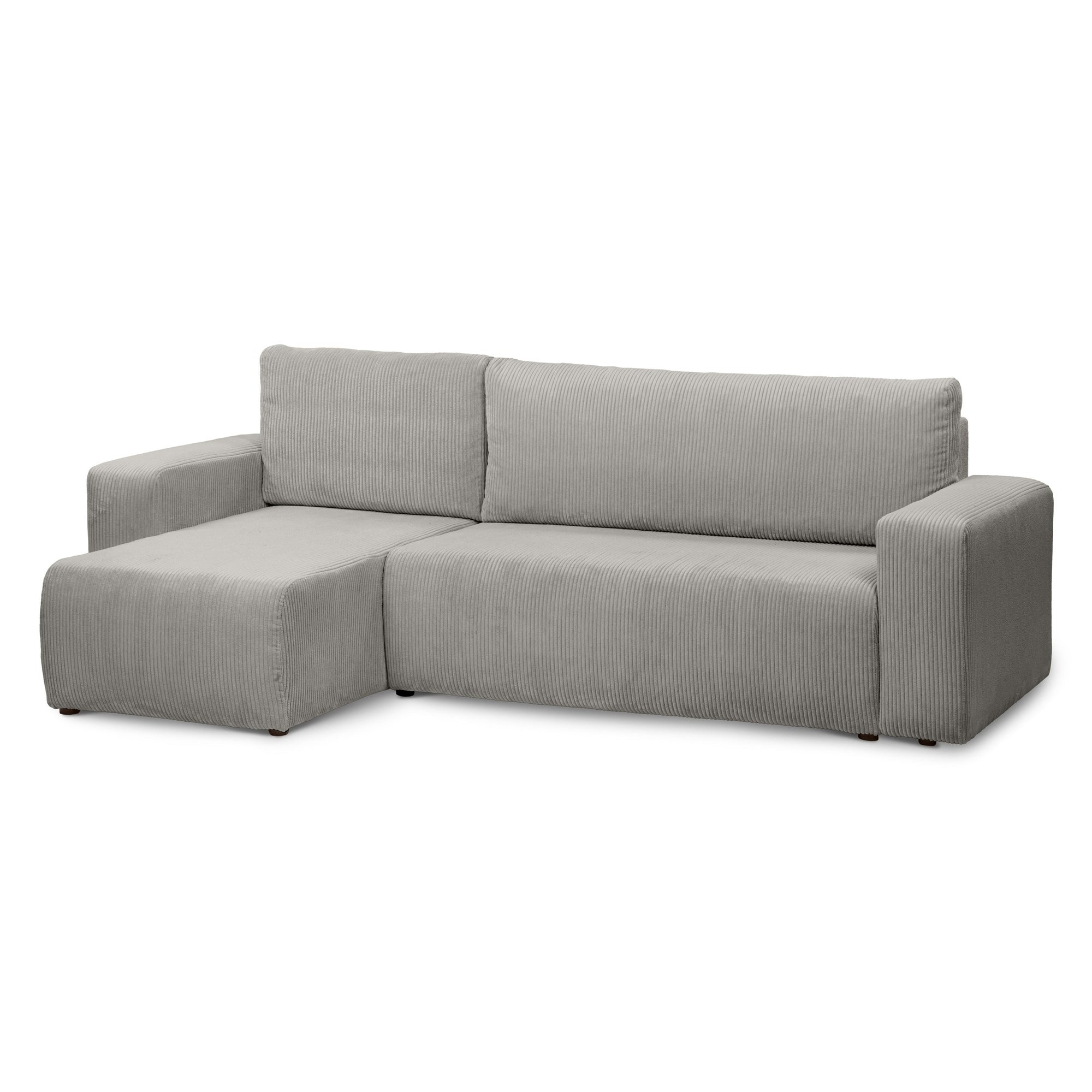 Narożnik uniwersalny z funkcją spania 3-osobowy 200x142–154 w stylu loft – sztruks POSO, pojemnik na pościel, mechanizm DL | Kingi Popielata Biel (POSO 110) Uniwersalny