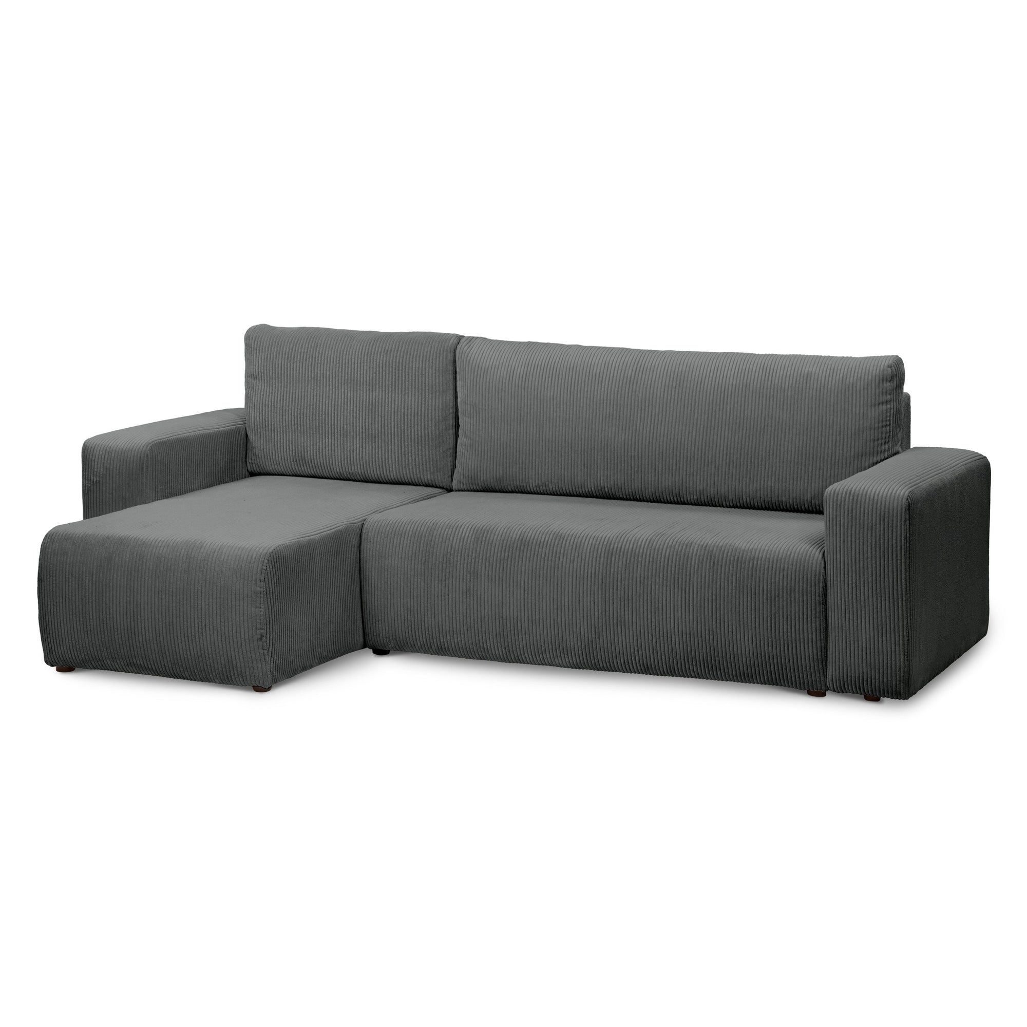 Narożnik uniwersalny z funkcją spania 3-osobowy 200x142–154 w stylu loft – sztruks POSO, pojemnik na pościel, mechanizm DL | Kingi Cynk (POSO 115) Uniwersalny