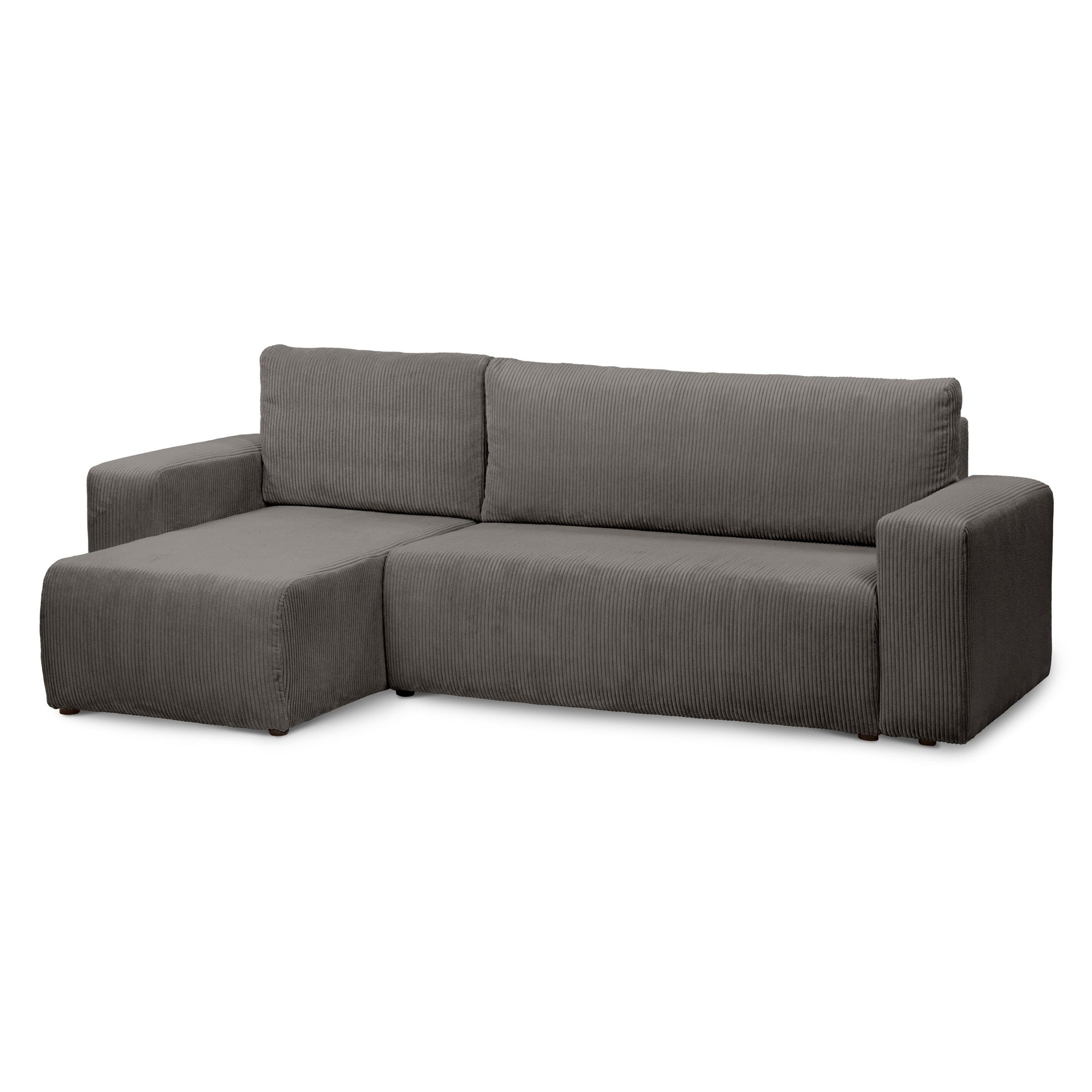 Narożnik uniwersalny z funkcją spania 3-osobowy 200x142–154 w stylu loft – sztruks POSO, pojemnik na pościel, mechanizm DL | Kingi Brązowy Grafit (POSO 120) Uniwersalny