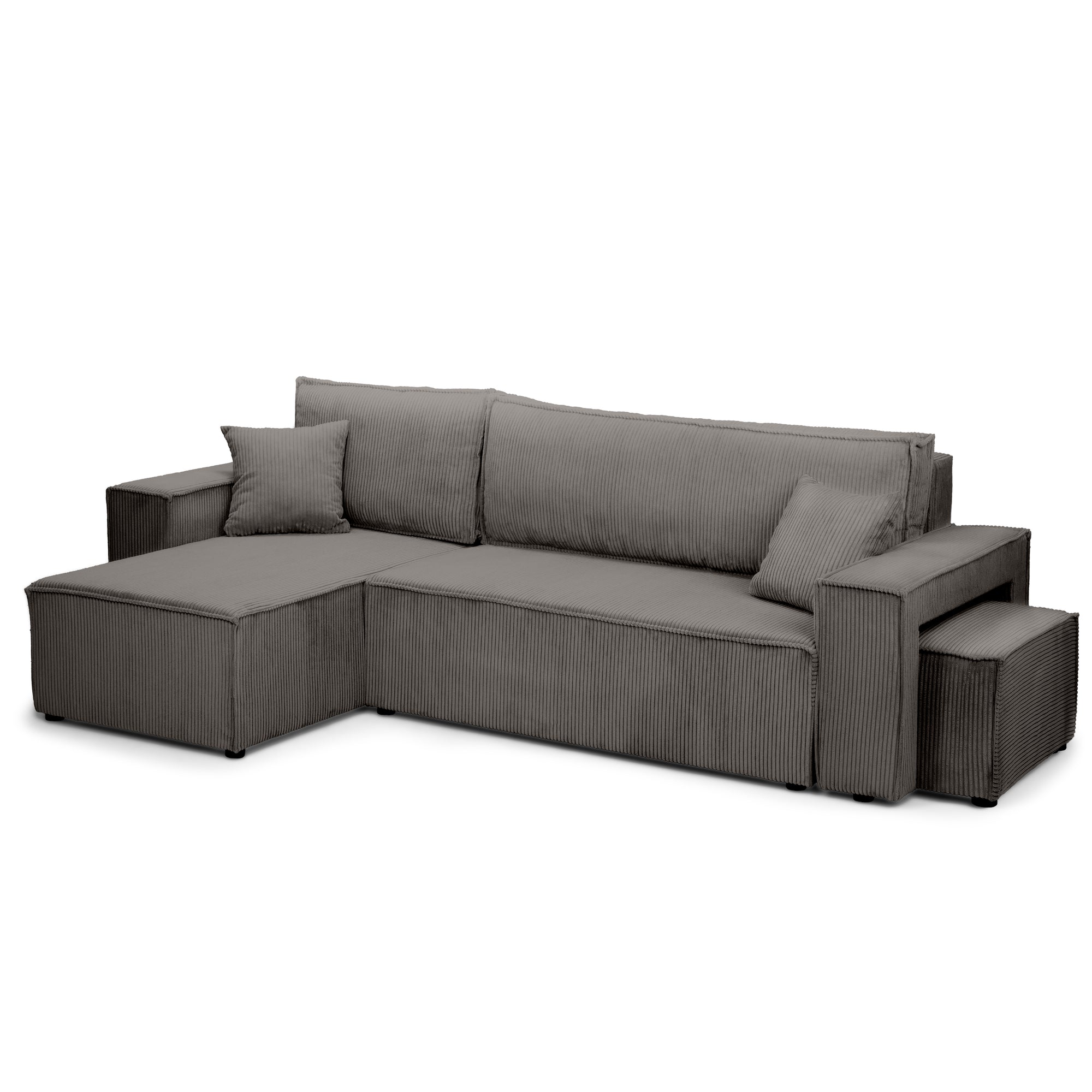 Narożnik uniwersalny z funkcją spania z pufą w stylu nowoczesnym – Rozkładanie DL | Klara Brązowy Grafit (POSO 120) Uniwersalny