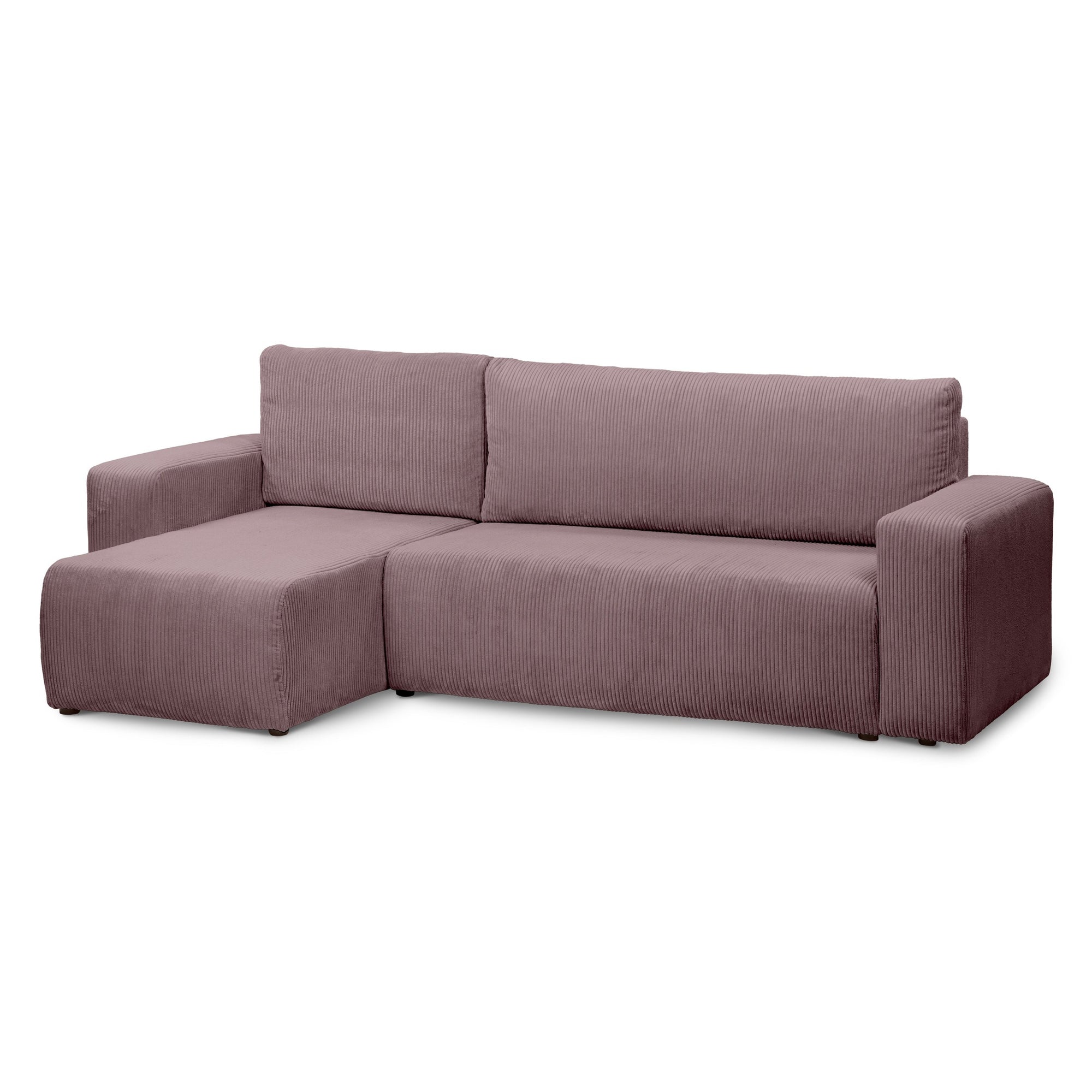 Narożnik uniwersalny z funkcją spania 3-osobowy 200x142–154 w stylu loft – sztruks POSO, pojemnik na pościel, mechanizm DL | Kingi Przykurzony Różany Brąz (POSO 130) Uniwersalny