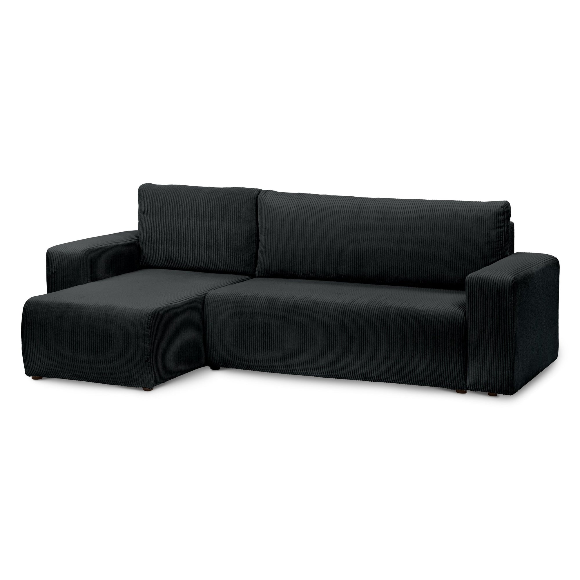 Narożnik uniwersalny z funkcją spania 3-osobowy 200x142–154 w stylu loft – sztruks POSO, pojemnik na pościel, mechanizm DL | Kingi Węgiel (POSO 135) Uniwersalny