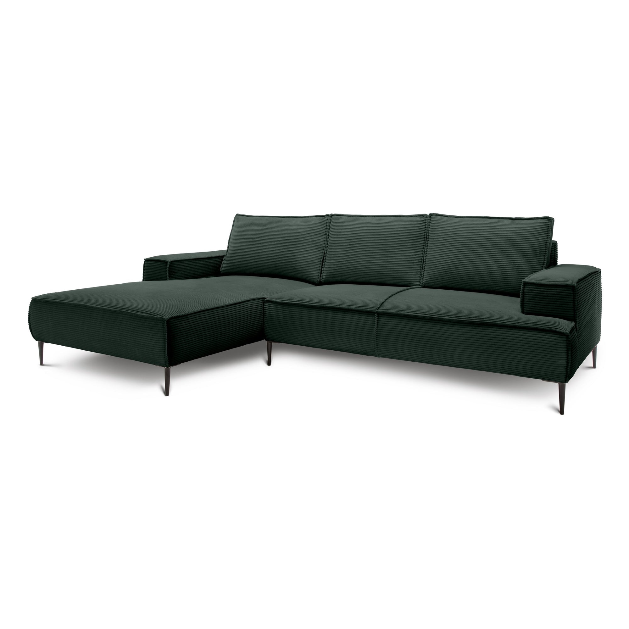 Narożnik 3-osobowy 275 cm w stylu modern classic – tkanina POSO, pianka T35 | May Leśna Zieleń (POSO 14) Lewostronny