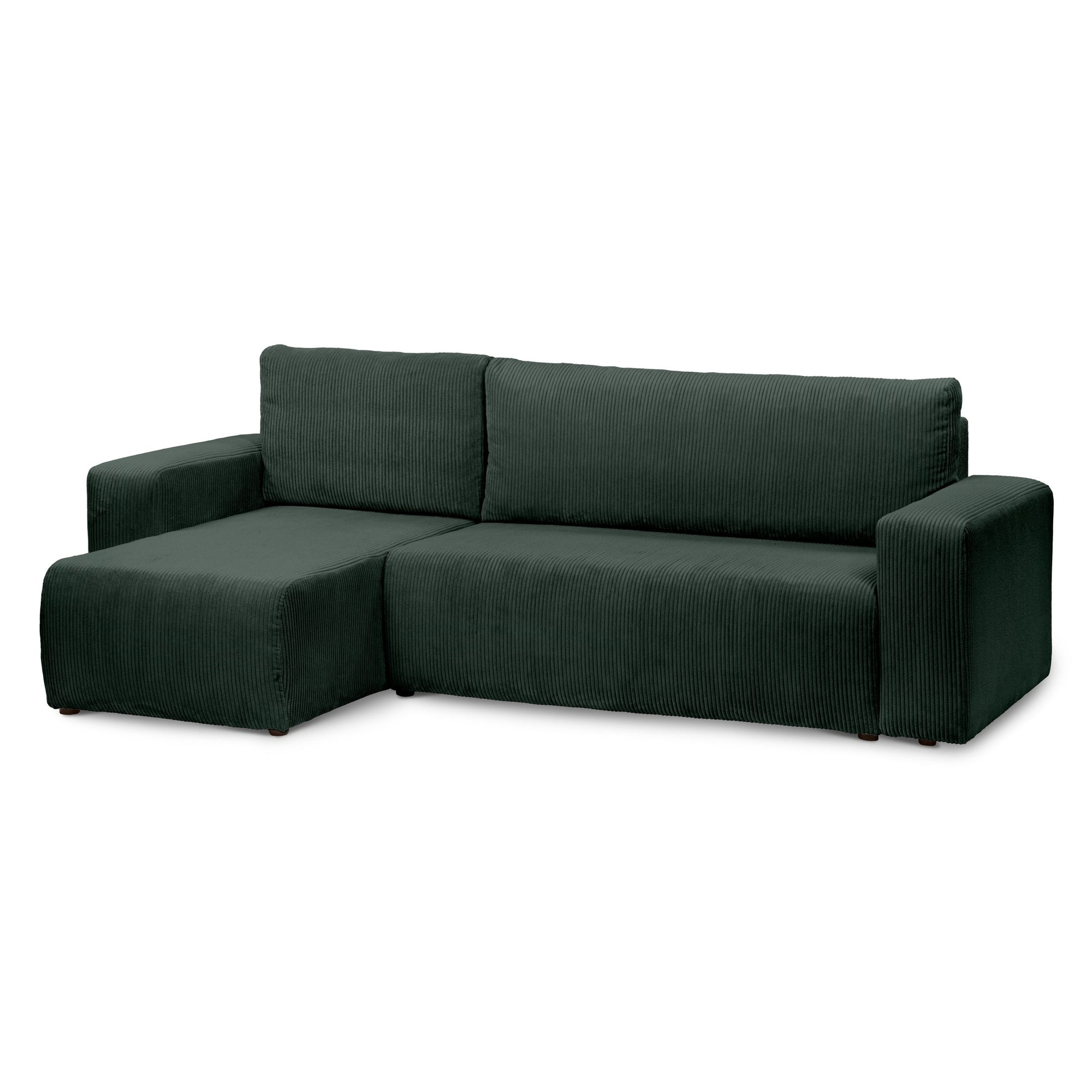 Narożnik uniwersalny z funkcją spania 3-osobowy 200x142–154 w stylu loft – sztruks POSO, pojemnik na pościel, mechanizm DL | Kingi Leśna Zieleń (POSO 14) Uniwersalny