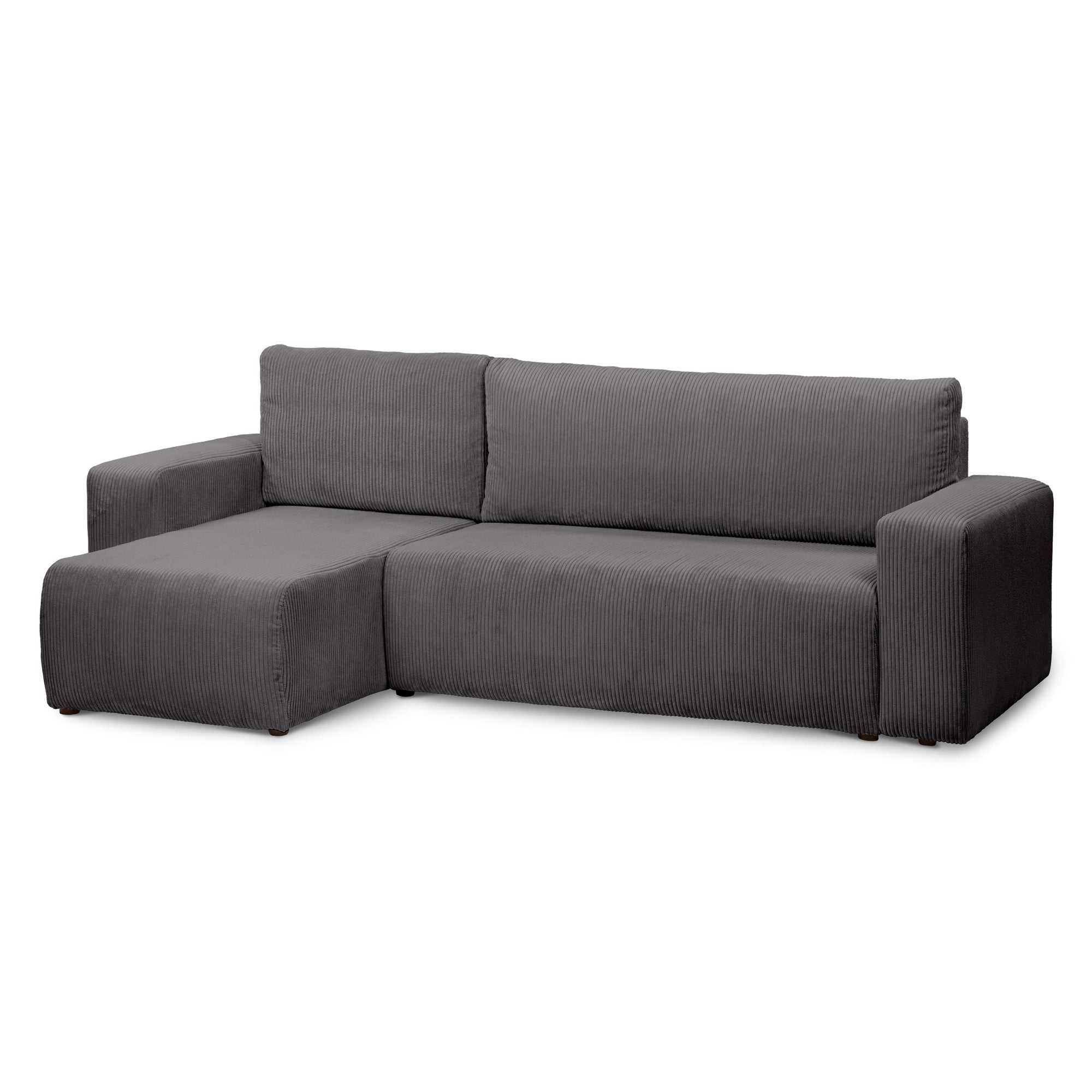 Narożnik uniwersalny z funkcją spania 3-osobowy 200x142–154 w stylu loft – sztruks POSO, pojemnik na pościel, mechanizm DL | Kingi Stalowy Brąz (POSO 22) Uniwersalny