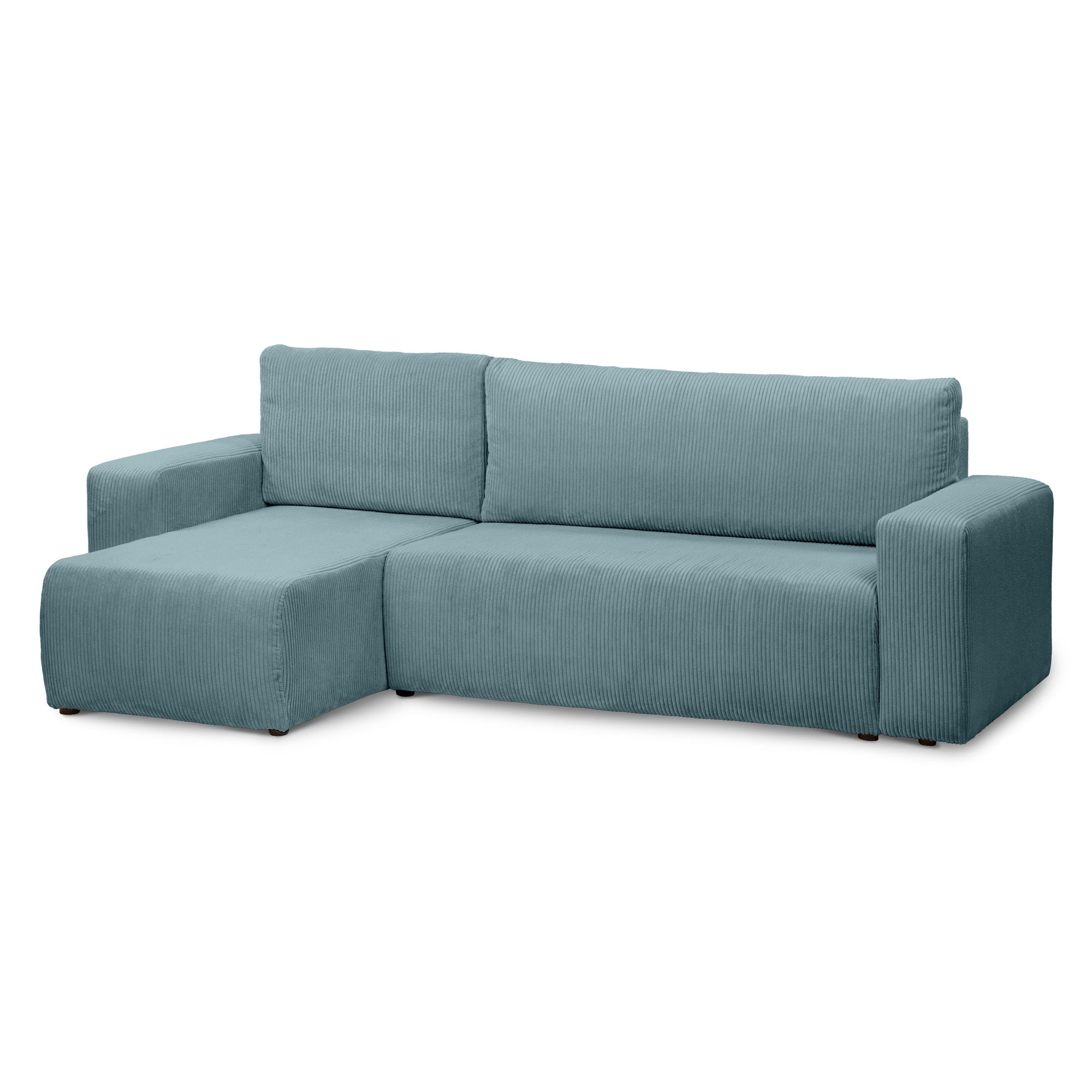 Narożnik uniwersalny z funkcją spania 3-osobowy 200x142–154 w stylu loft – sztruks POSO, pojemnik na pościel, mechanizm DL | Kingi Zimna Mięta (POSO 26) Uniwersalny