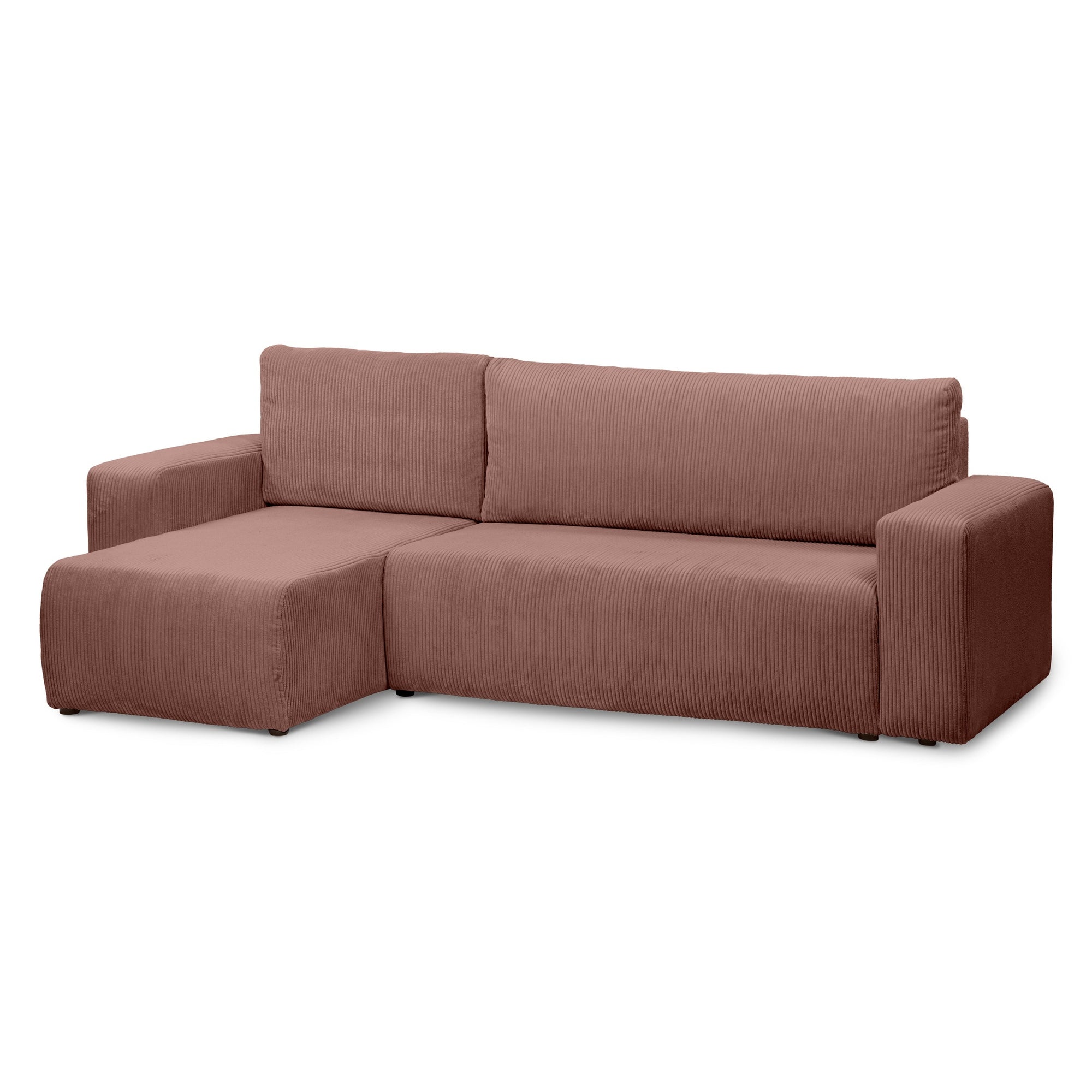 Narożnik uniwersalny z funkcją spania 3-osobowy 200x142–154 w stylu loft – sztruks POSO, pojemnik na pościel, mechanizm DL | Kingi Ceglane Ciepło (POSO 29) Uniwersalny