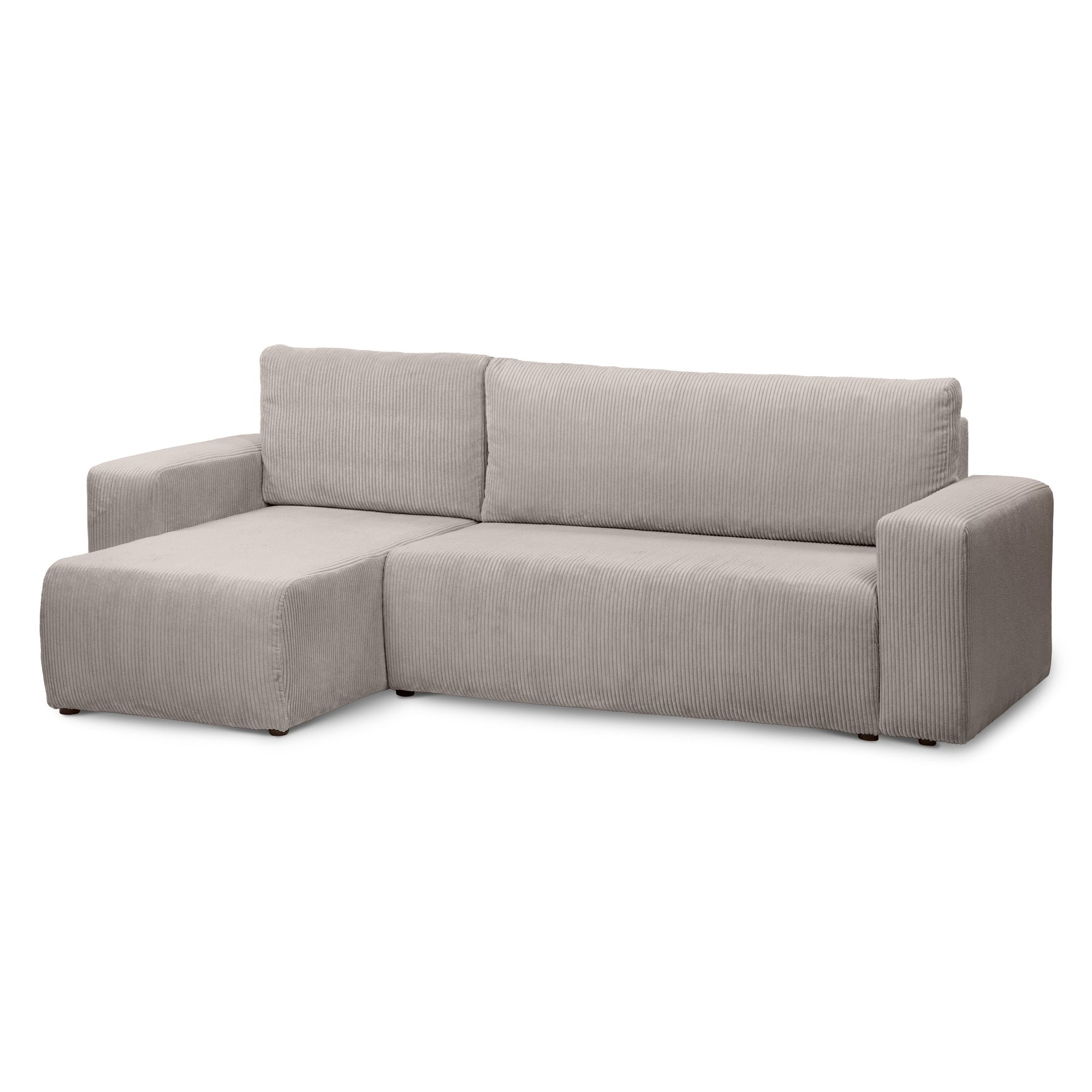 Narożnik uniwersalny z funkcją spania 3-osobowy 200x142–154 w stylu loft – sztruks POSO, pojemnik na pościel, mechanizm DL | Kingi Piaskowy Kamień (POSO 02) Uniwersalny