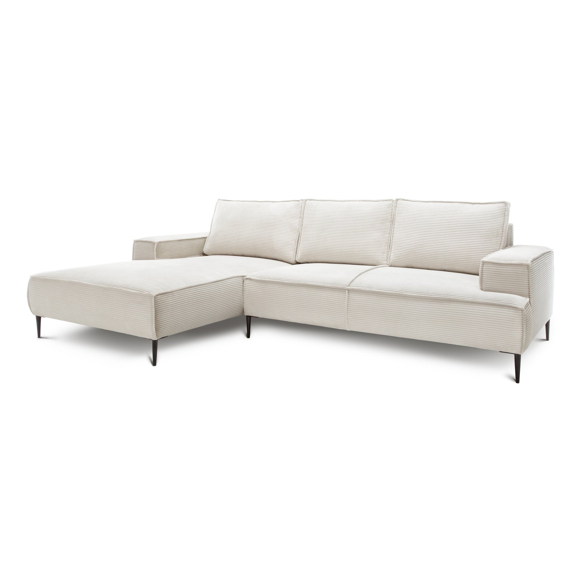 Narożnik 3-osobowy 275 cm w stylu modern classic – tkanina POSO, pianka T35 | May Porcelanowy Beż (POSO 38) Lewostronny