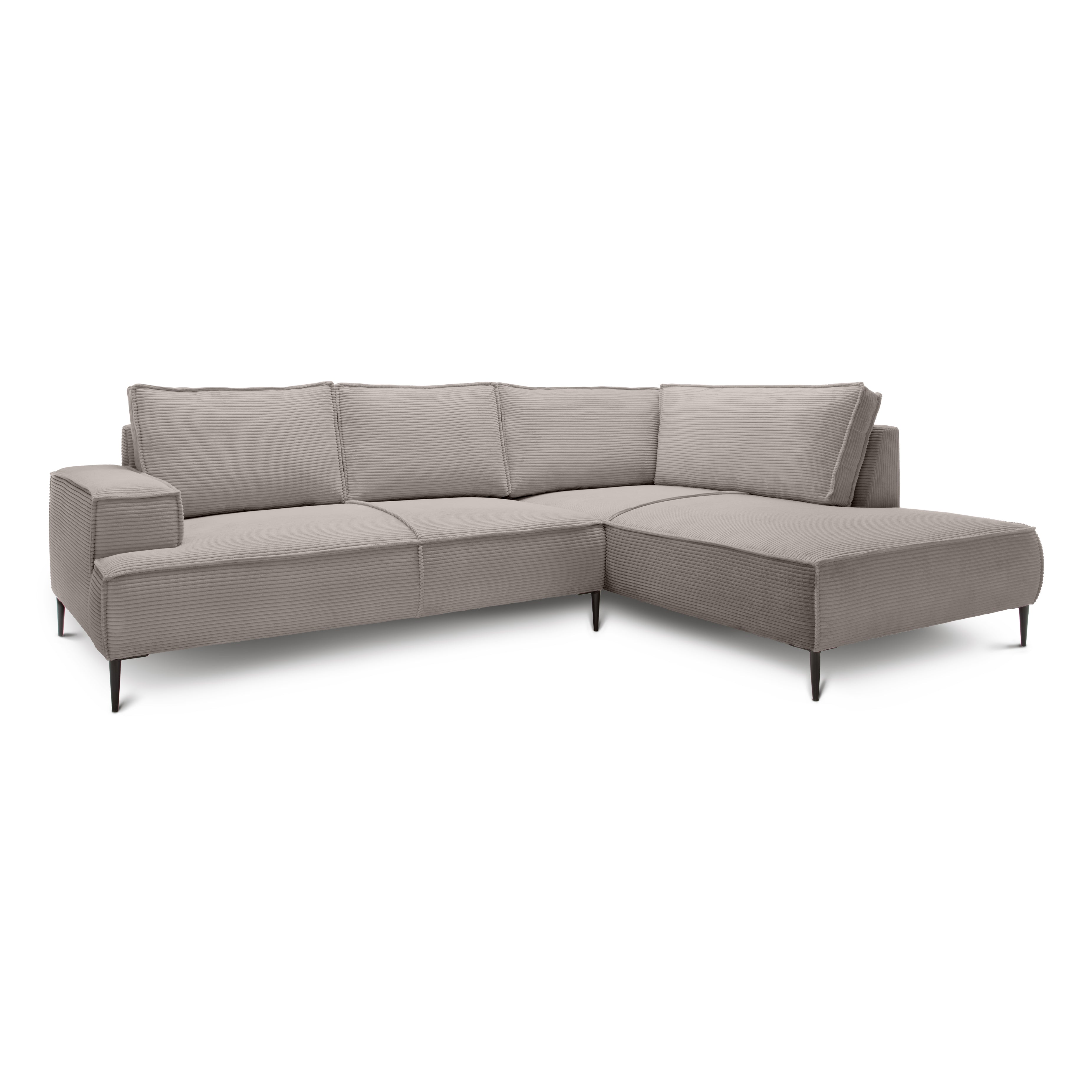 Narożnik 4-osobowy 275 cm – POSO, pianka T35, stelaż drewniany | May Szampański Popiół (POSO 03) Prawostronny