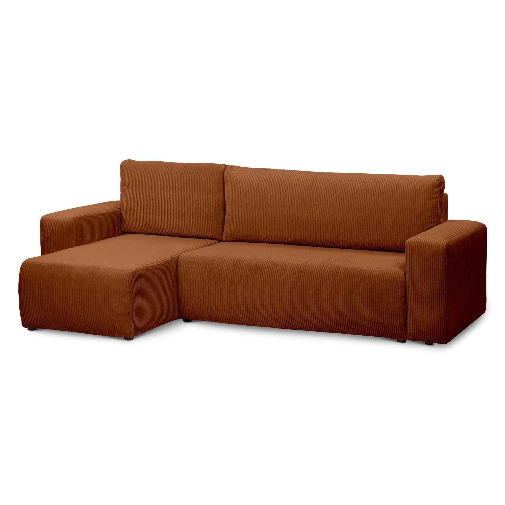 Narożnik uniwersalny z funkcją spania 3-osobowy 200x142–154 w stylu loft – sztruks POSO, pojemnik na pościel, mechanizm DL | Kingi Machoń (POSO 40) Uniwersalny