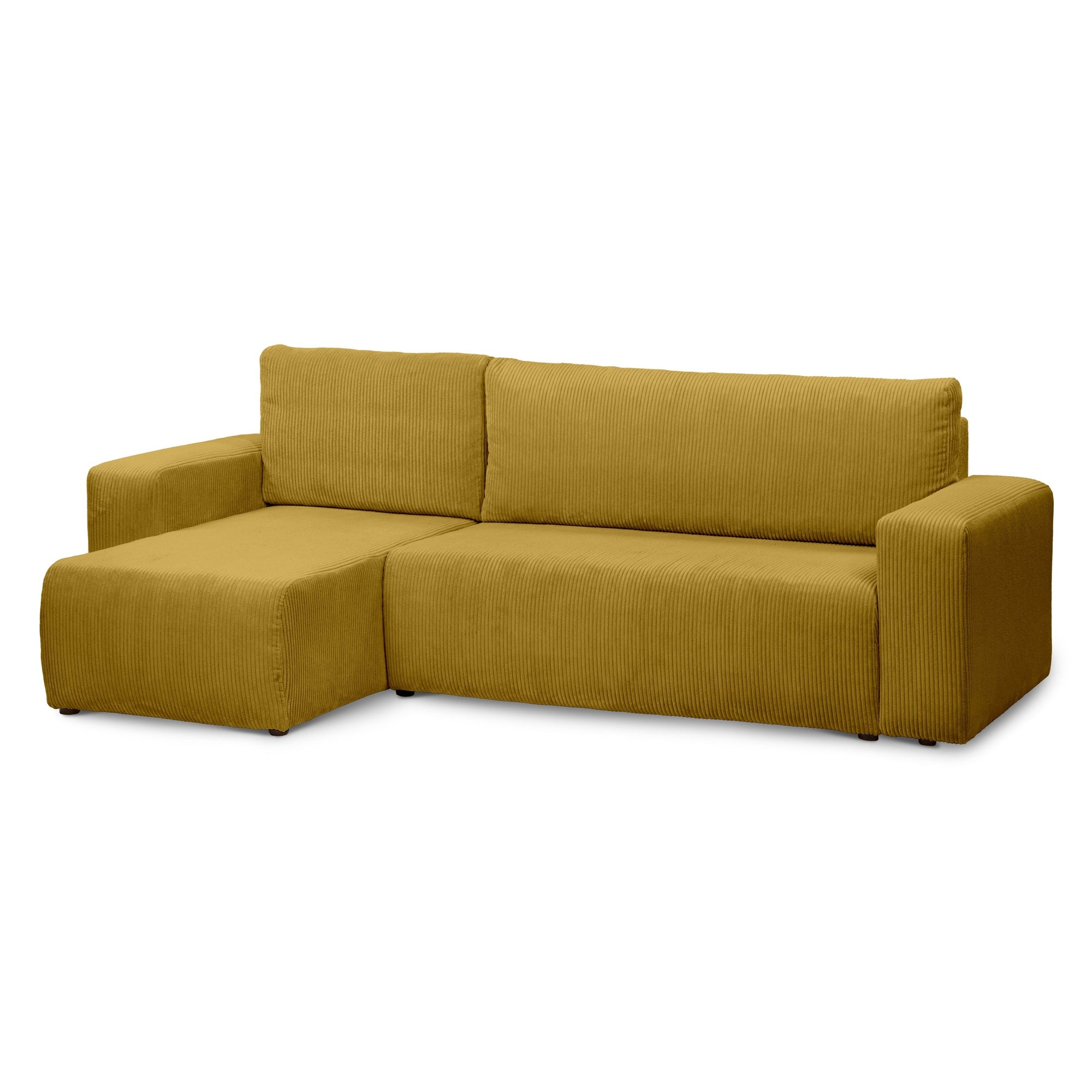 Narożnik uniwersalny z funkcją spania 3-osobowy 200x142–154 w stylu loft – sztruks POSO, pojemnik na pościel, mechanizm DL | Kingi Miodowy Dąb (POSO 43) Uniwersalny