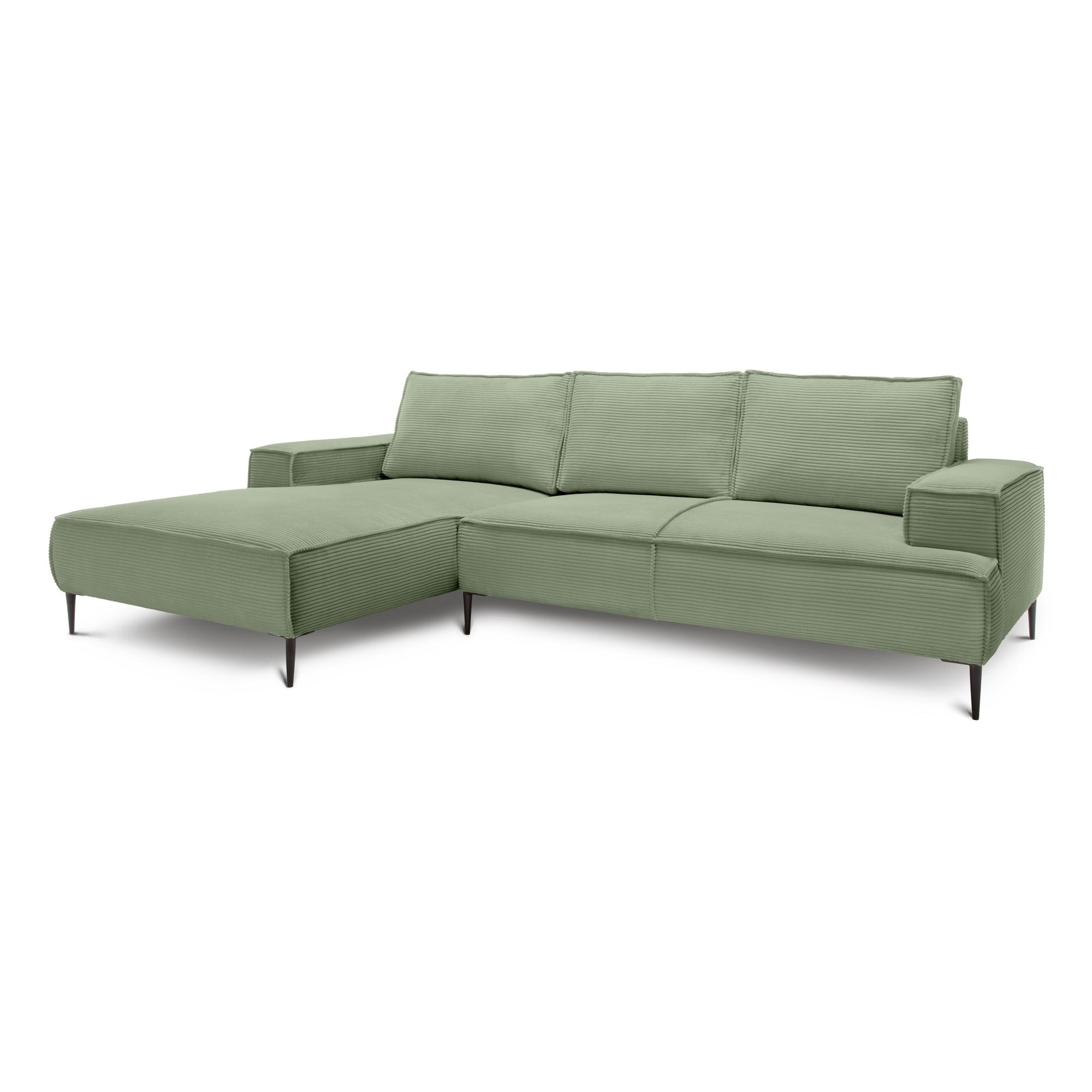 Narożnik 3-osobowy 275 cm w stylu modern classic – tkanina POSO, pianka T35 | May Szarozieleń (POSO 47) Lewostronny
