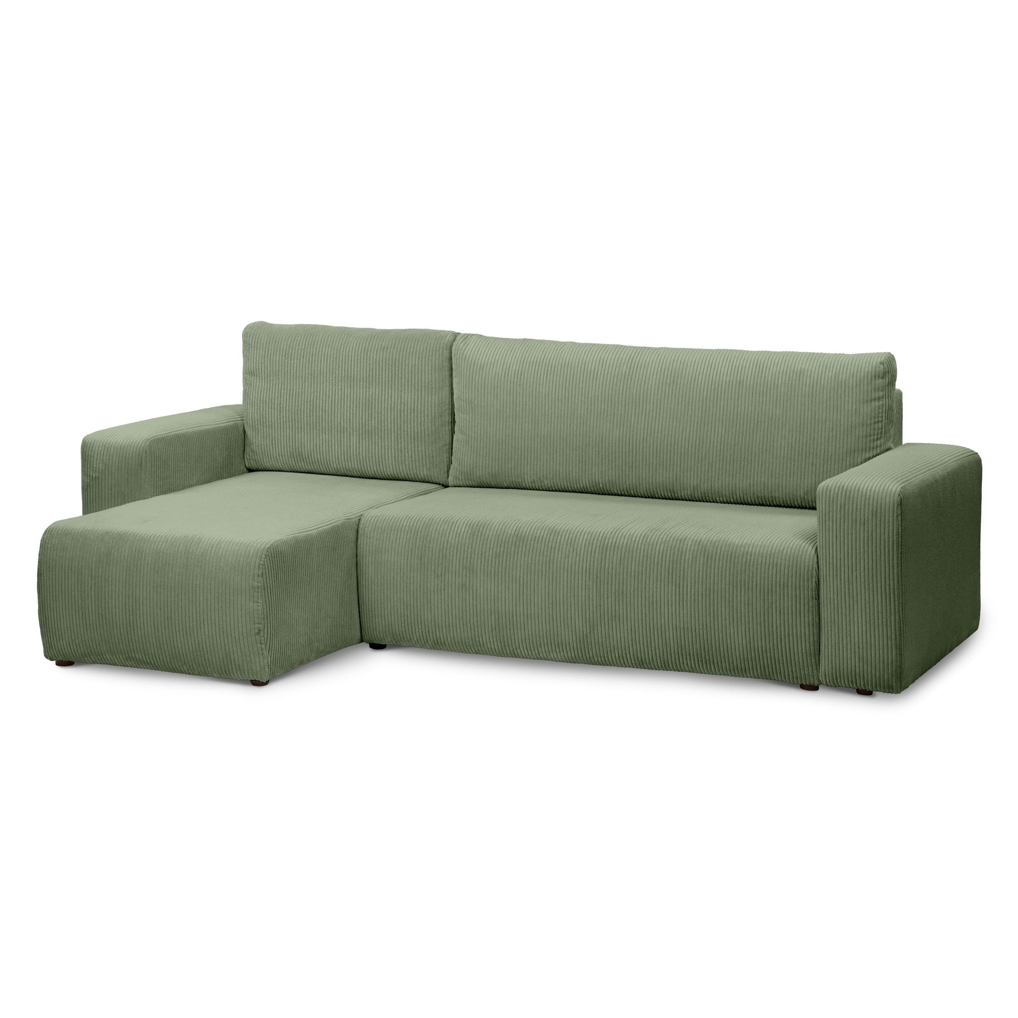 Narożnik uniwersalny z funkcją spania 3-osobowy 200x142–154 w stylu loft – sztruks POSO, pojemnik na pościel, mechanizm DL | Kingi Szarozieleń (POSO 47) Uniwersalny