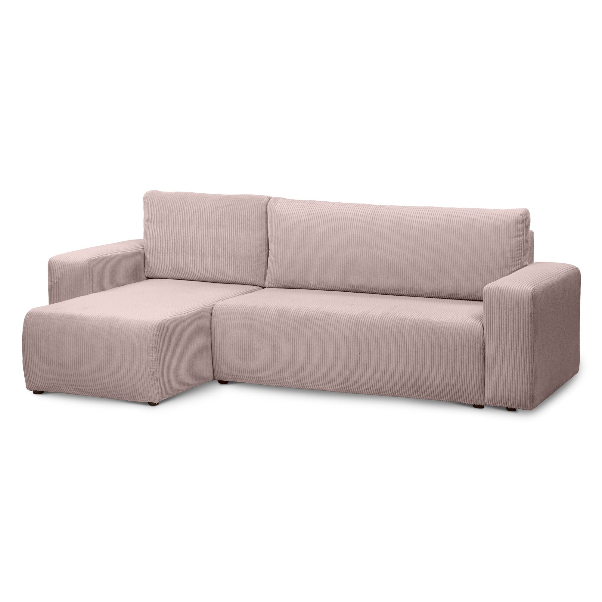 Narożnik uniwersalny z funkcją spania 3-osobowy 200x142–154 w stylu loft – sztruks POSO, pojemnik na pościel, mechanizm DL | Kingi Zgaszony Róż (POSO 52) Uniwersalny