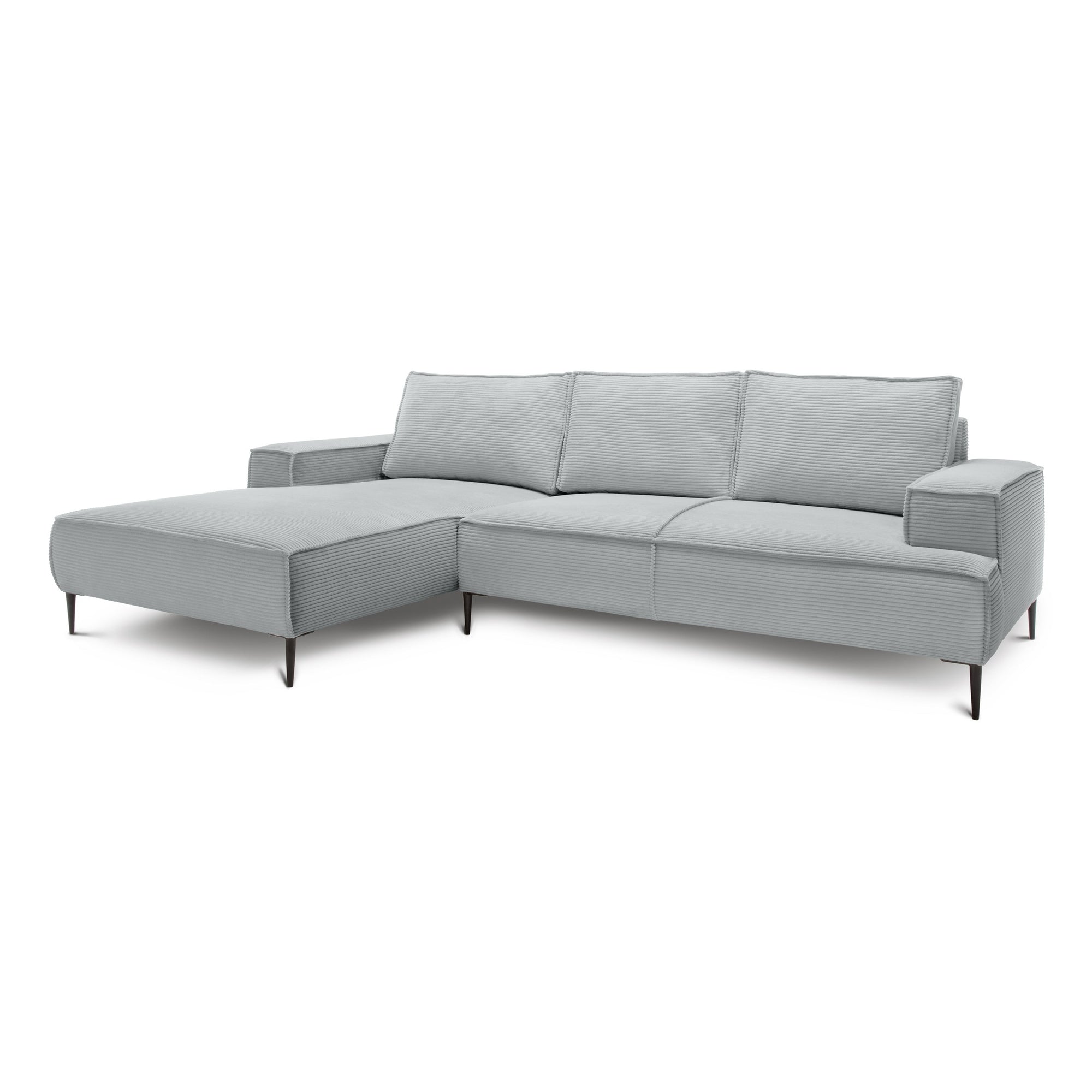 Narożnik 3-osobowy 275 cm w stylu modern classic – tkanina POSO, pianka T35 | May Szary Bambus (POSO 55) Lewostronny