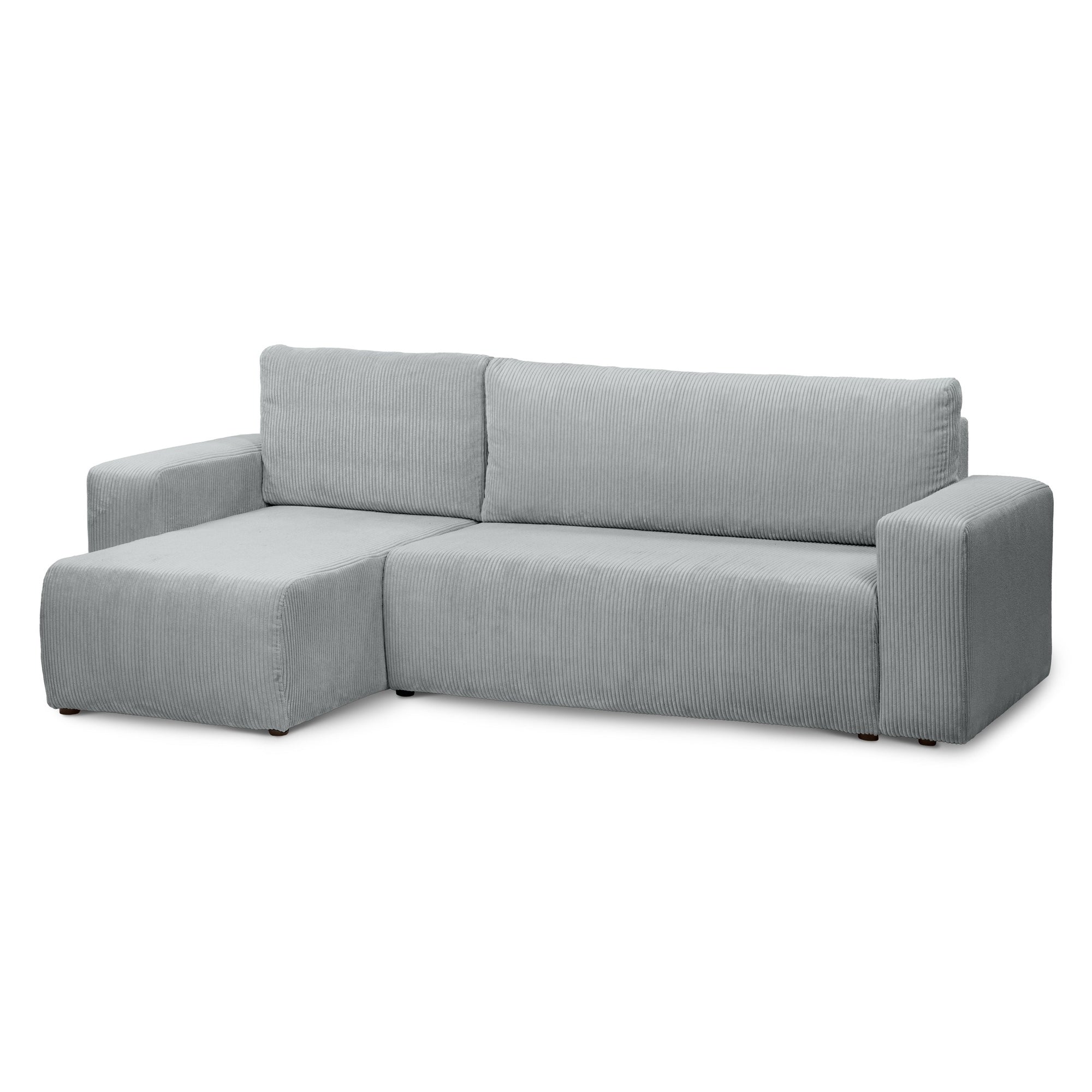 Narożnik uniwersalny z funkcją spania 3-osobowy 200x142–154 w stylu loft – sztruks POSO, pojemnik na pościel, mechanizm DL | Kingi Szary Bambus (POSO 55) Uniwersalny