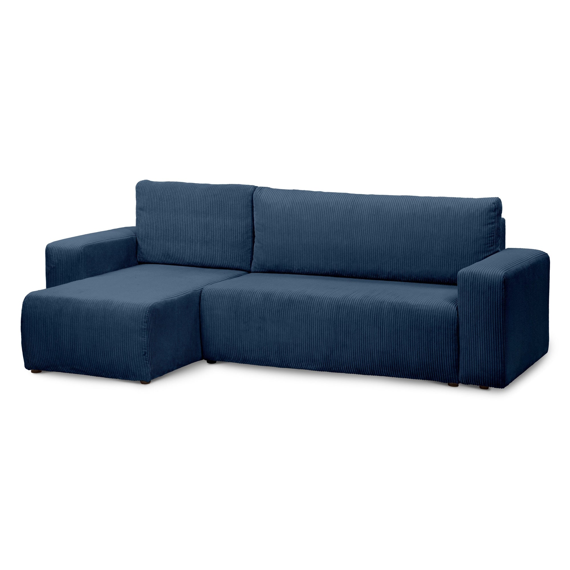 Narożnik uniwersalny z funkcją spania 3-osobowy 200x142–154 w stylu loft – sztruks POSO, pojemnik na pościel, mechanizm DL | Kingi Granatowy Grafit (POSO 05) Uniwersalny