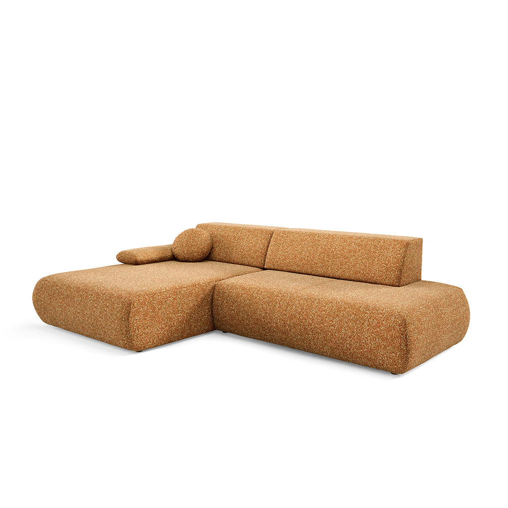 Narożnik 4-osobowy z funkcją spania w stylu minimalistycznym – Tkanina Puente, automat DL, pojemnik | Puentro Lewo Miodowa Sepia (PUENTE 52)