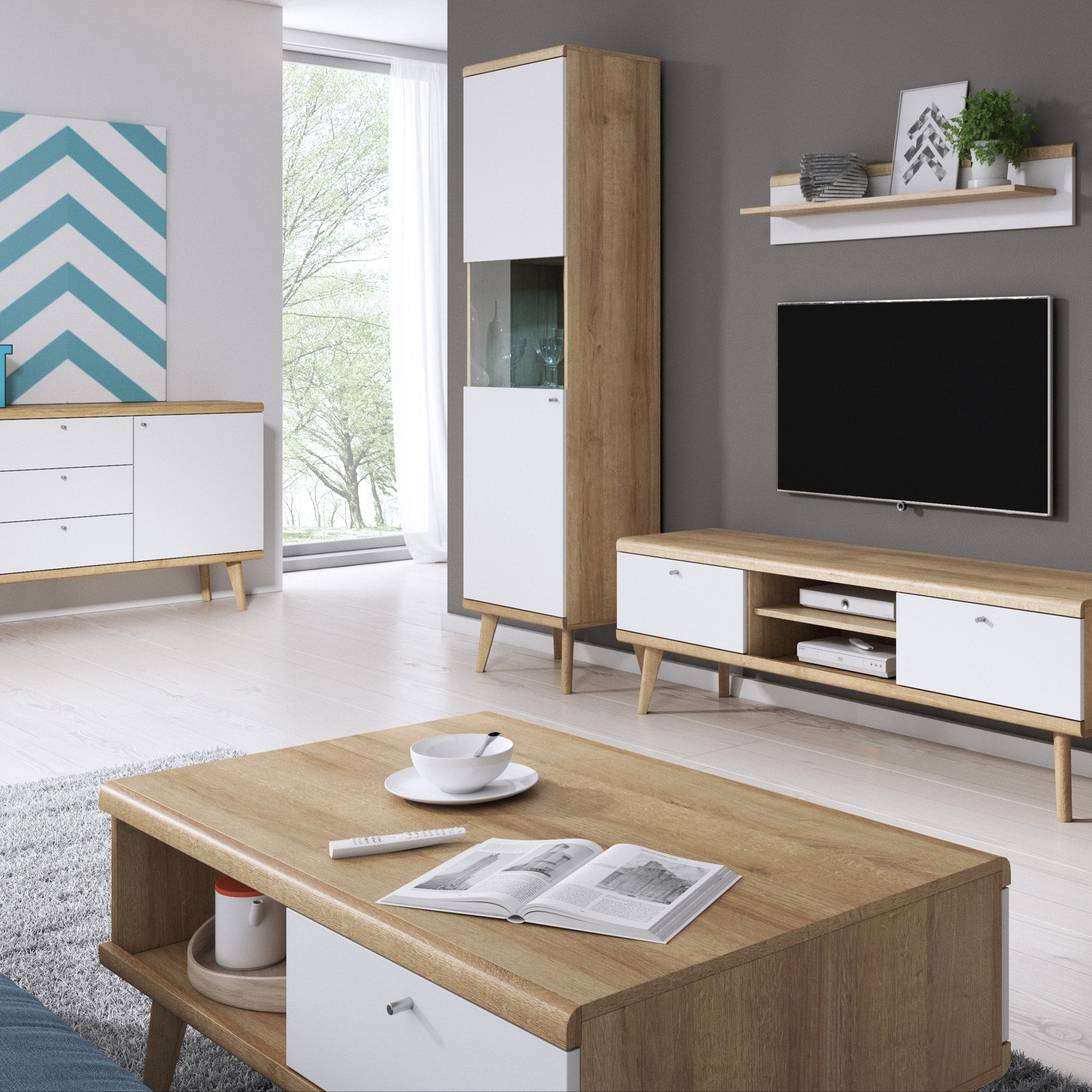 Stolik kawowy 107x46 z szufladą w stylu skandynawskim | Lato