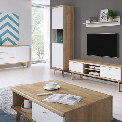 Stolik kawowy 107x46 z szufladą w stylu skandynawskim | Lato
