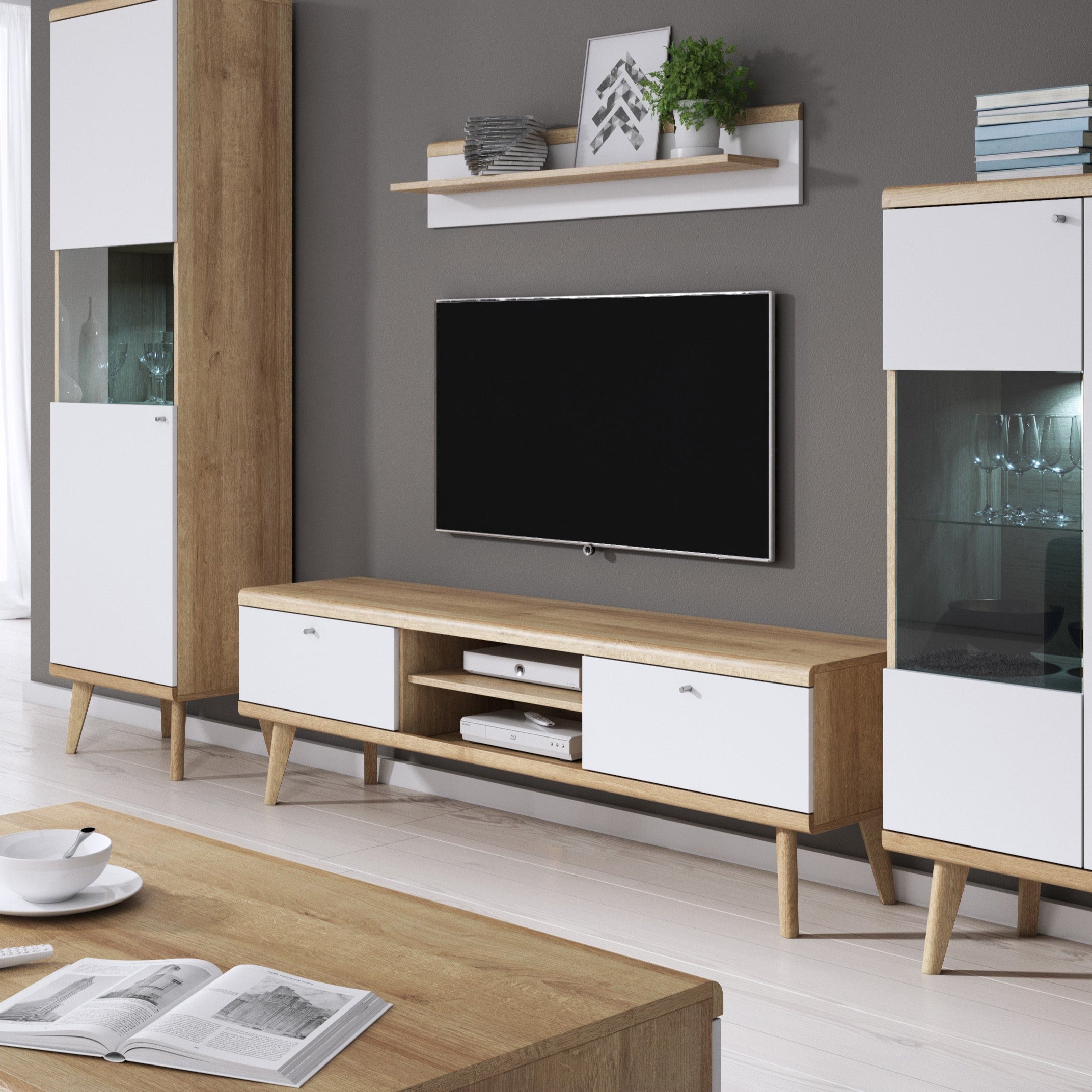Szafka RTV 160x50 w stylu skandynawskim | Lato
