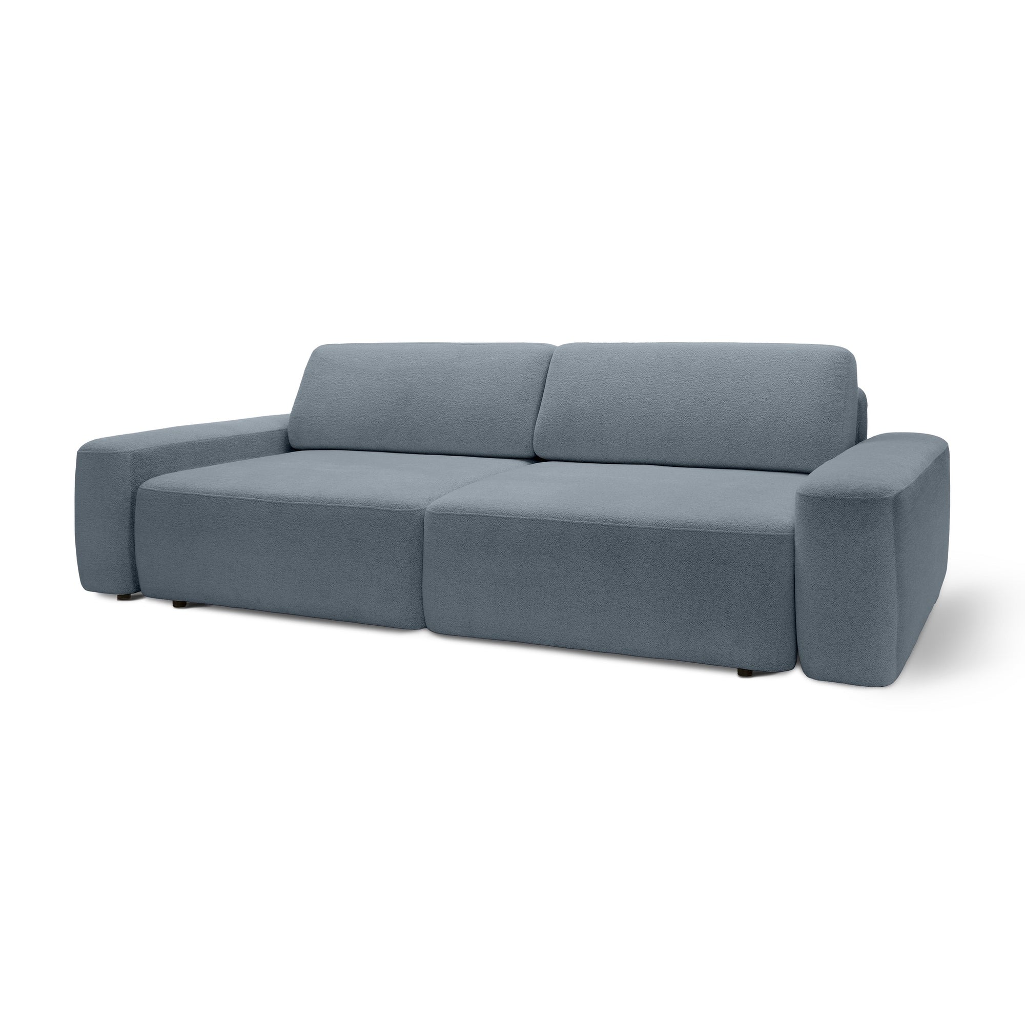 Sofa z funkcją spania 200x136 z pojemnikiem DL – bouclé Raven | Bamby Mglista Stal (RAVEN 10)