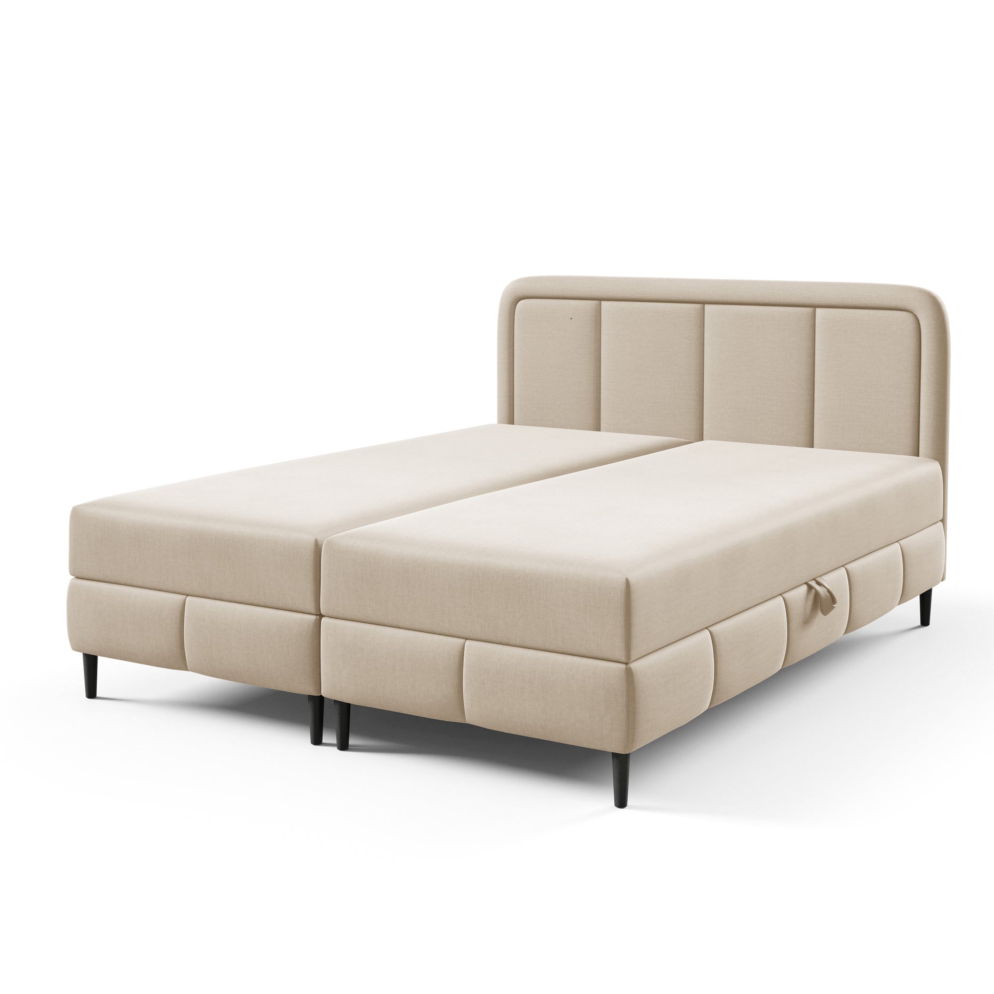 Łóżko kontynentalne z pojemnikiem – wysoki zagłówek, 2 pojemniki na pościel | Pole 200 Krem Migdałowy (ROUGE 01)