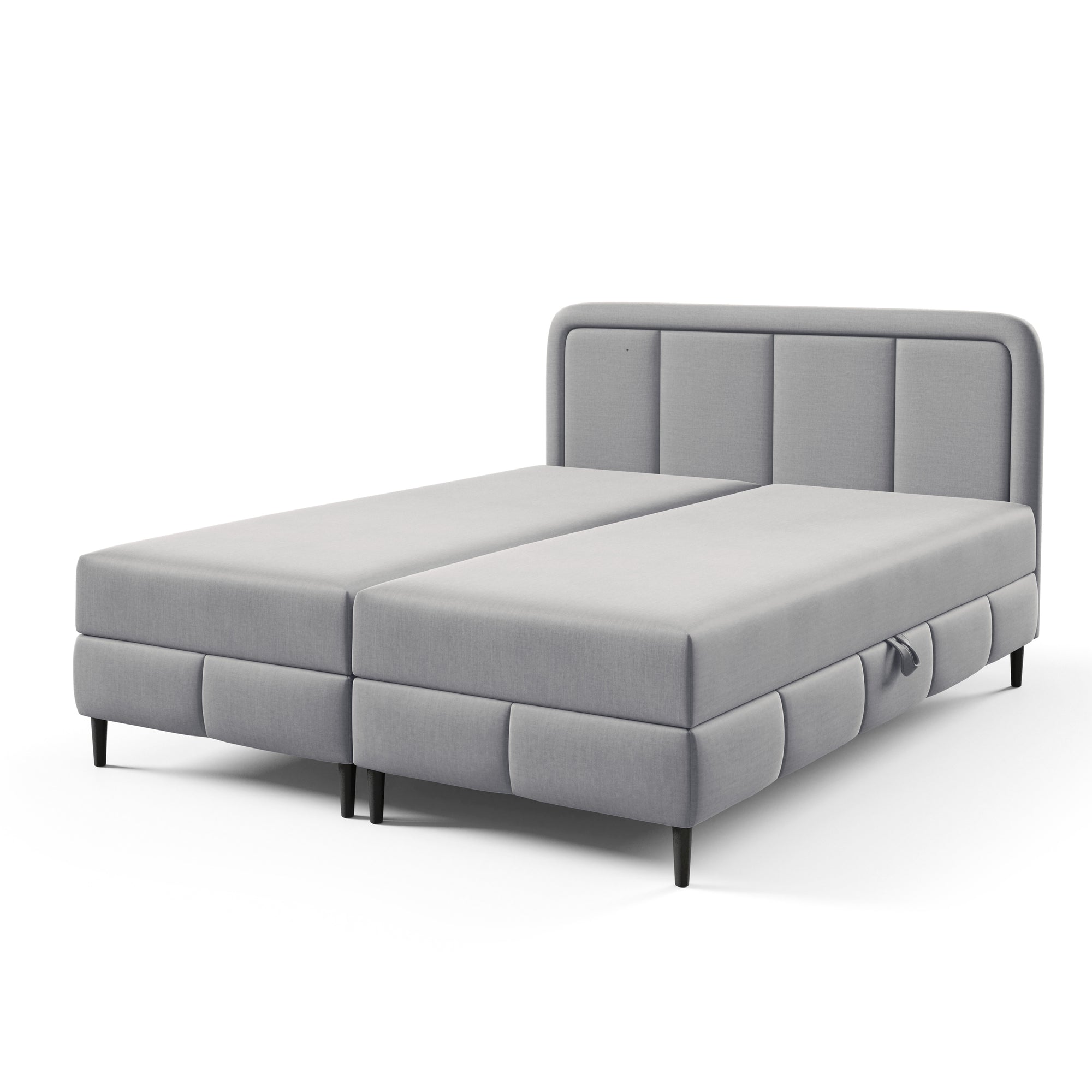 Łóżko kontynentalne z pojemnikiem – wysoki zagłówek, 2 pojemniki na pościel | Pole 200 Szarość Platynowa (ROUGE 14)