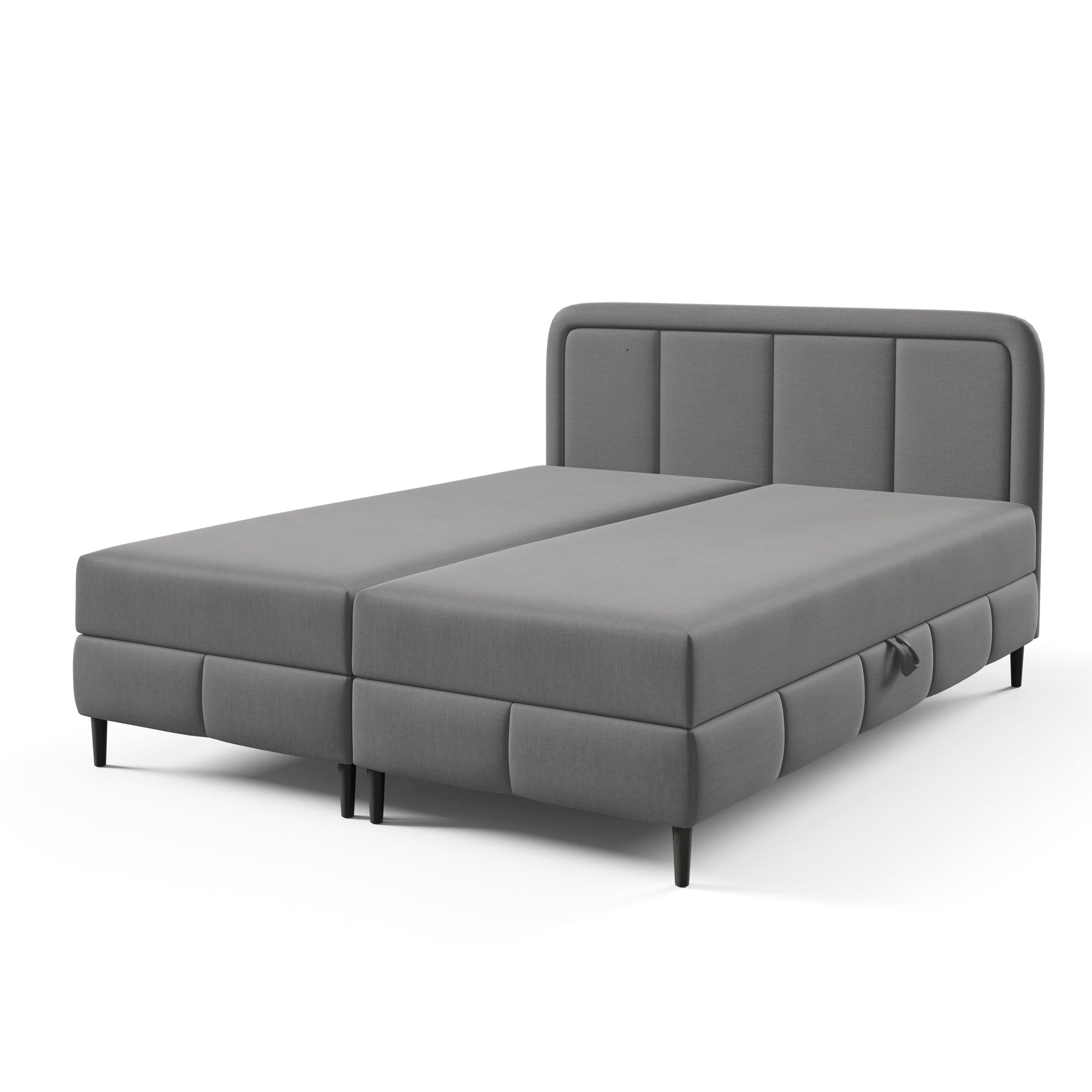 Łóżko kontynentalne z pojemnikiem – wysoki zagłówek, 2 pojemniki na pościel | Pole 200 Przydymiony Popiel (ROUGE 16)