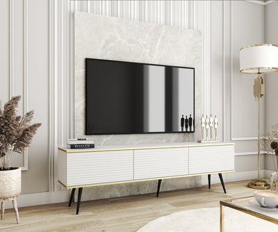 Szafka RTV 175x30 ze złotymi akcentami | Meva