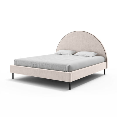 Upholstered bed with a semicircular headboard and storage in a soft modern style | Zora