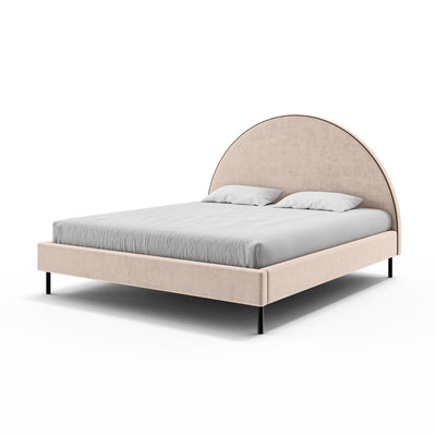 Upholstered bed with a semicircular headboard and storage in a soft modern style | Zora