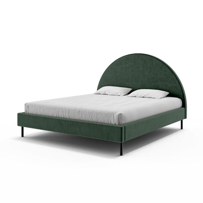 Upholstered bed with a semicircular headboard and storage in a soft modern style | Zora