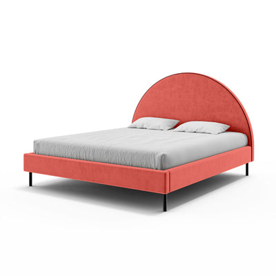 Upholstered bed with a semicircular headboard and storage in a soft modern style | Zora