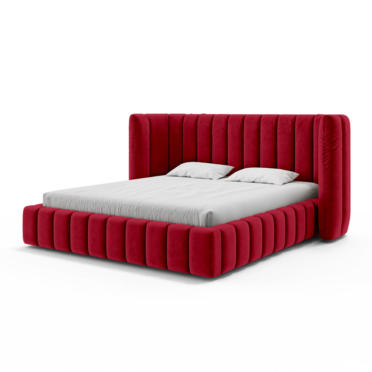 Upholstered bed with vertical tufting and storage in a modern soft style | Gianda