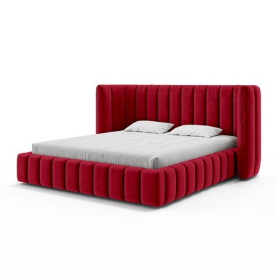 Upholstered bed with vertical tufting and storage in a modern soft style | Gianda