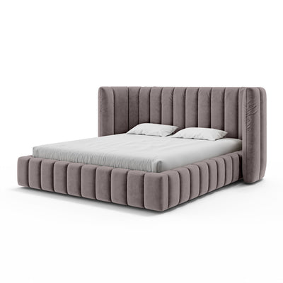 Upholstered bed with vertical tufting and storage in a modern soft style | Gianda