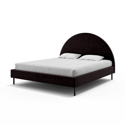 Upholstered bed with a semicircular headboard and storage in a soft modern style | Zora