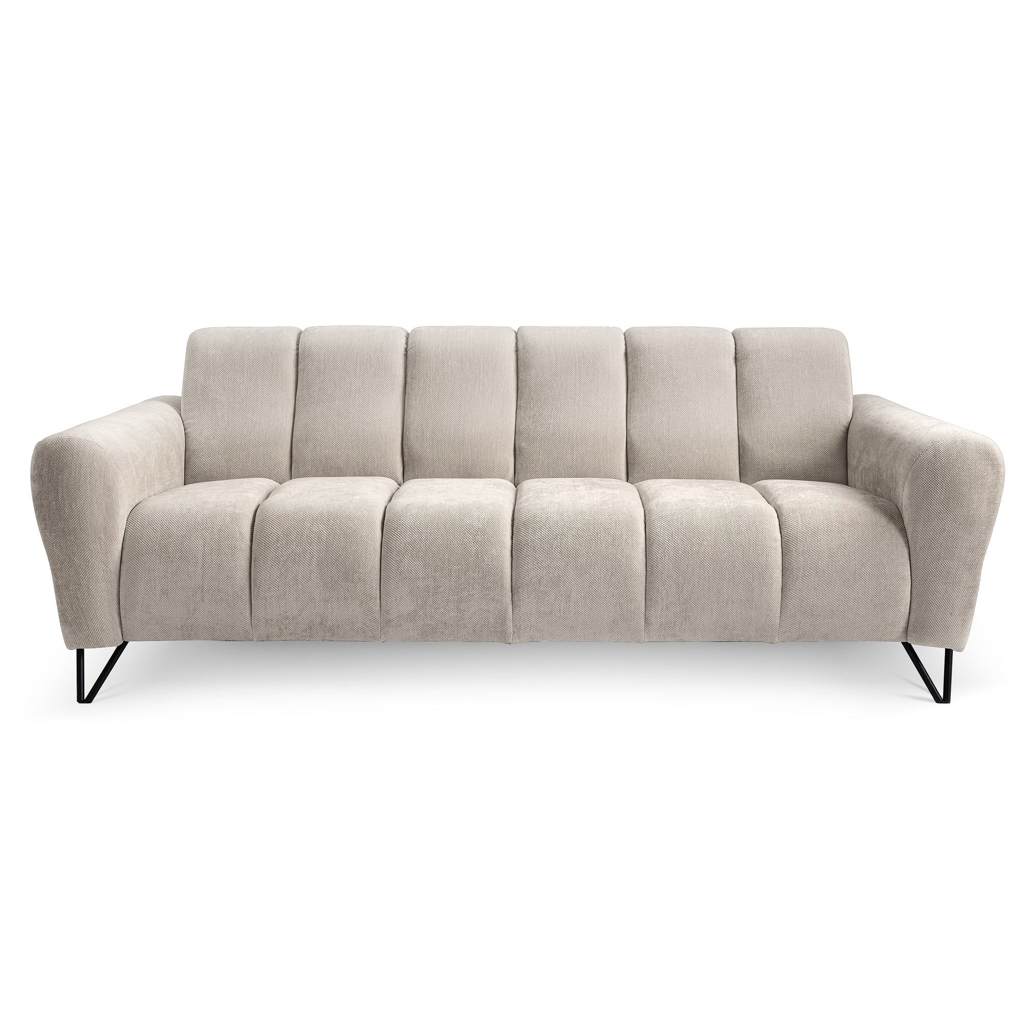 Sofa 3-osobowa do salonu w stylu soft - tkanina Storm, miękka forma, metalowe nogi | Nellia
